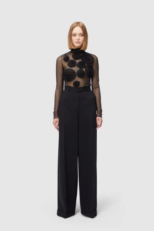 ROSE APPLIQUE BLACK MESH TOP sold by Viktor & Rolf