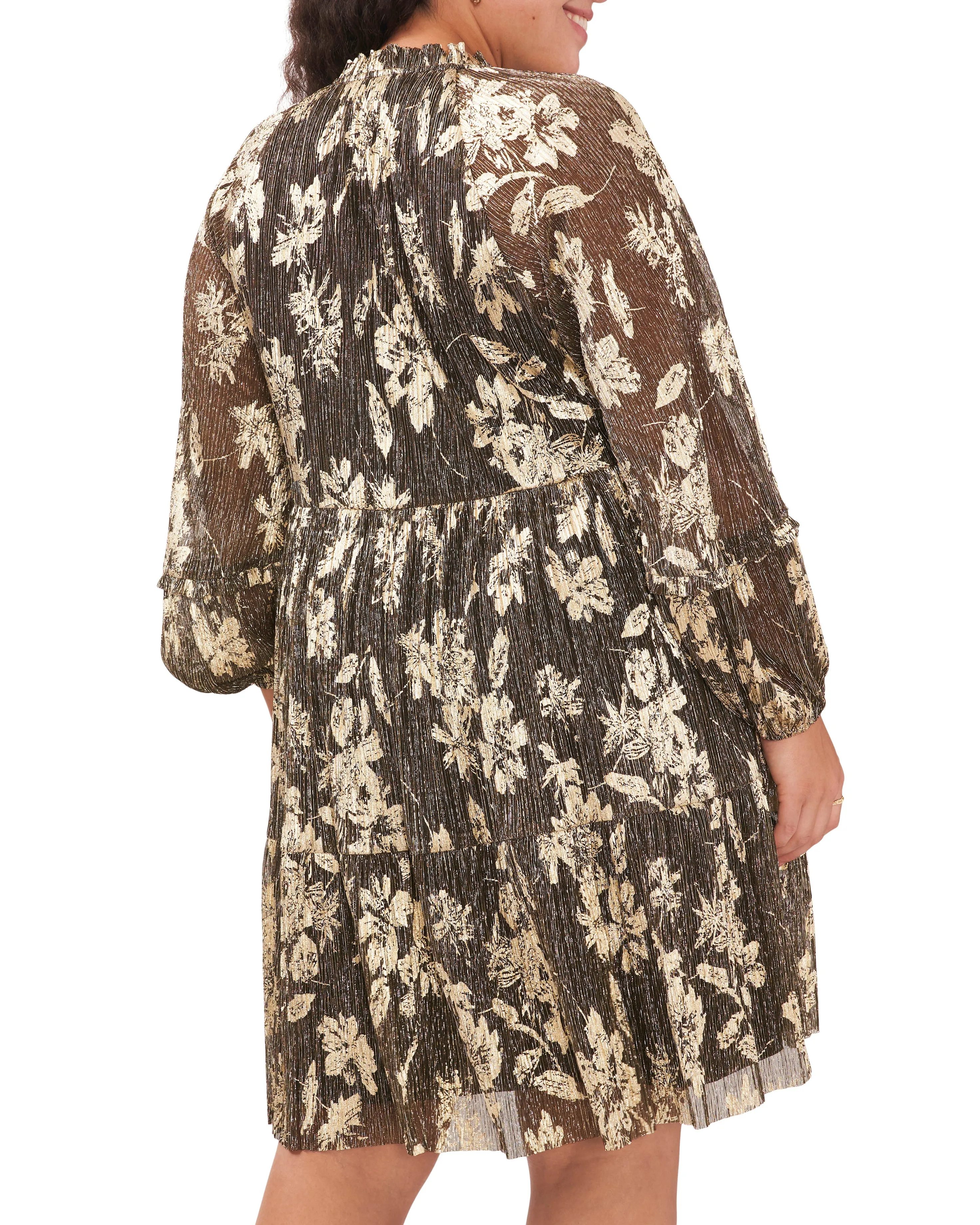 Plus-Size Metallic Floral Print Pleated Dress sold by Vince Camuto product image thumbnail 2