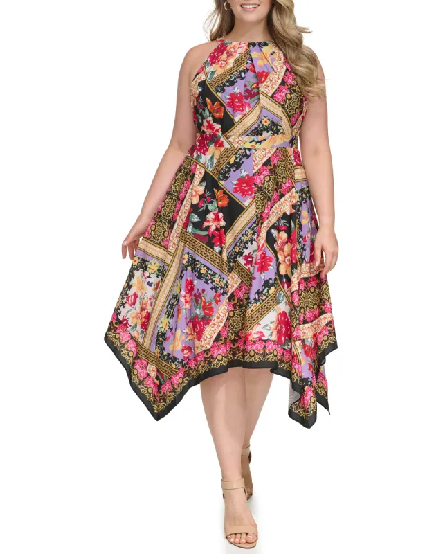 Plus-Size Printed Handkerchief-Hem Midi Dress sold by Vince Camuto