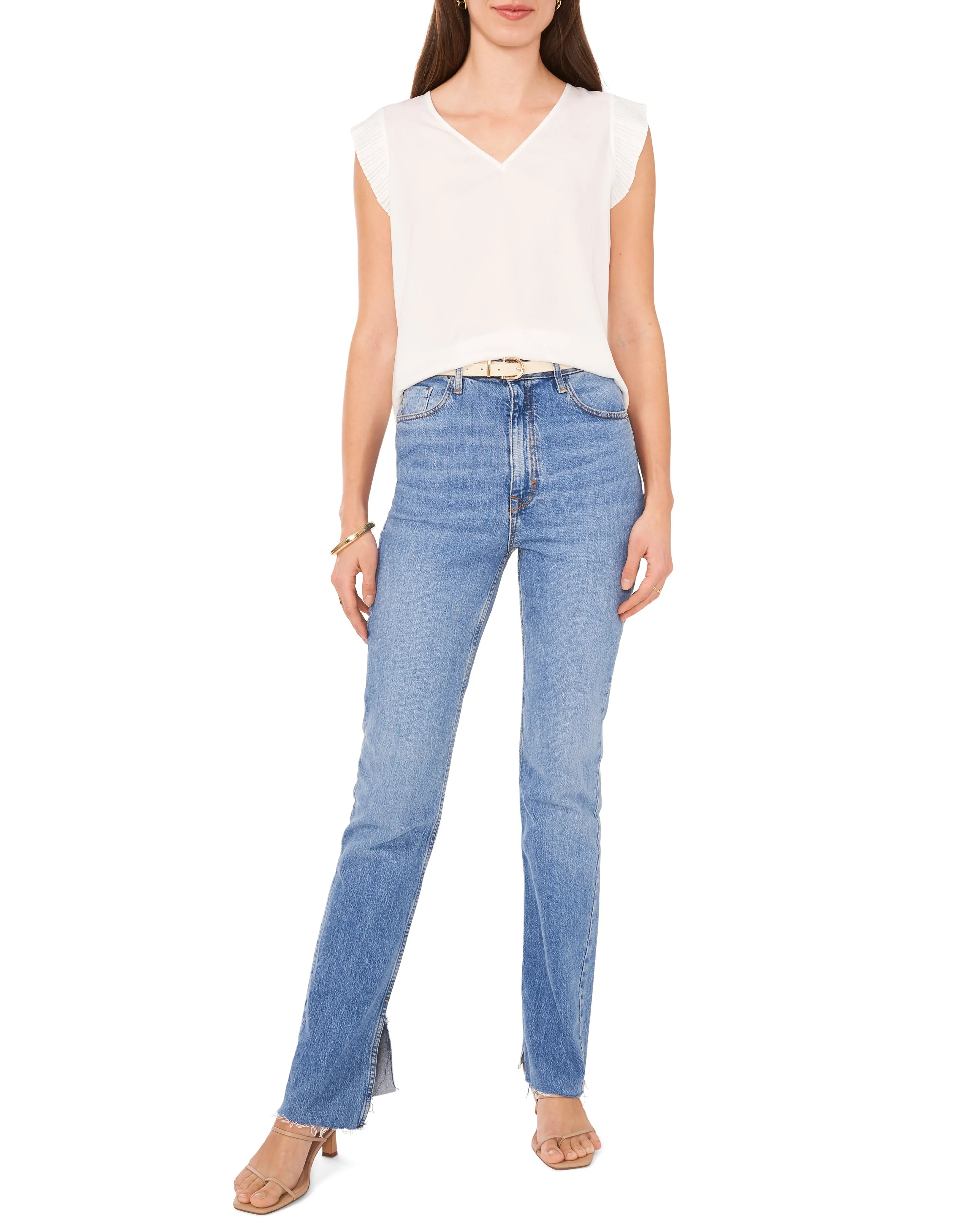 V-Neck Pleated Cap Sleeve Blouse sold by Vince Camuto product image thumbnail 3