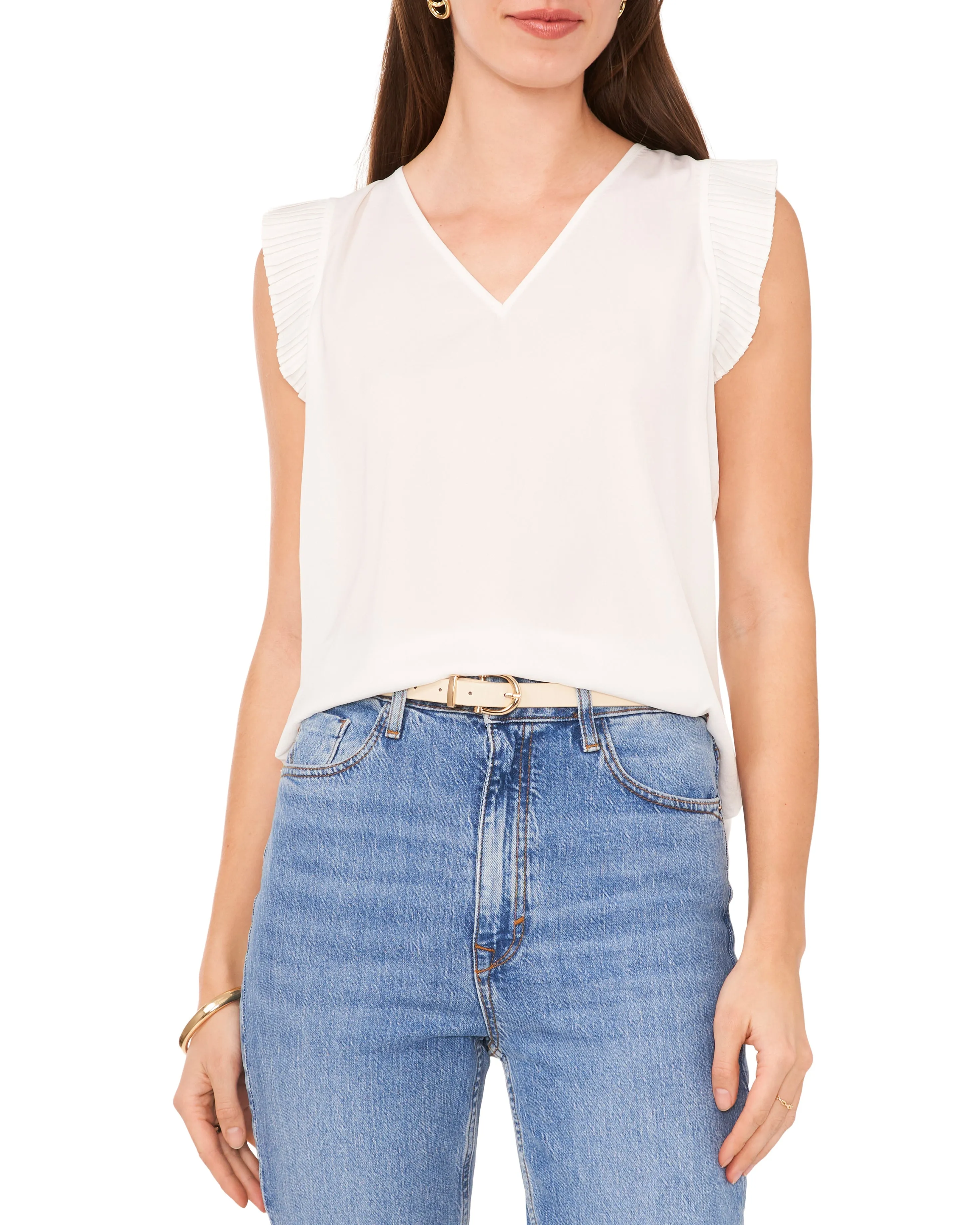 V-Neck Pleated Cap Sleeve Blouse sold by Vince Camuto