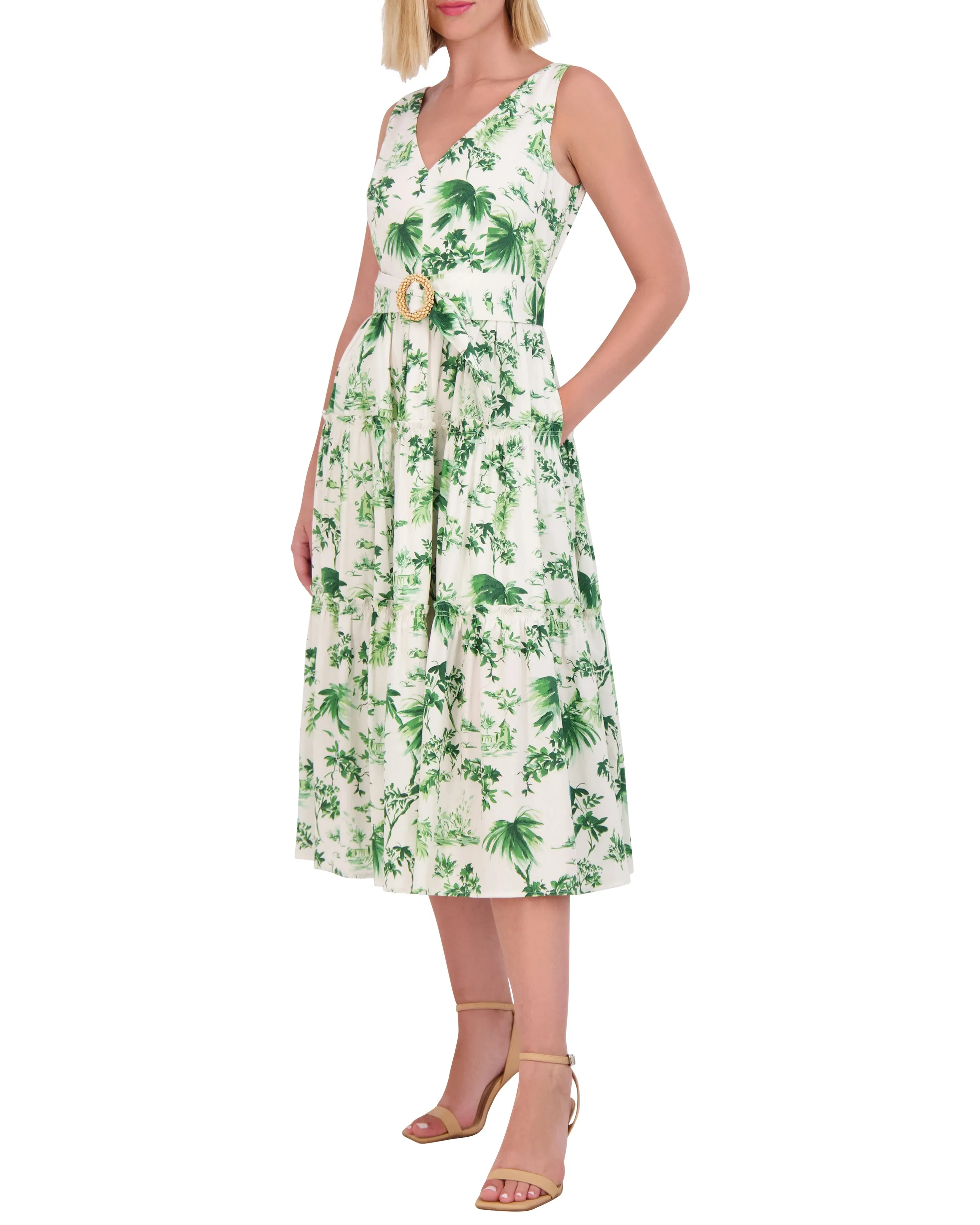 Floral-Print Belted Tiered Dress sold by Vince Camuto