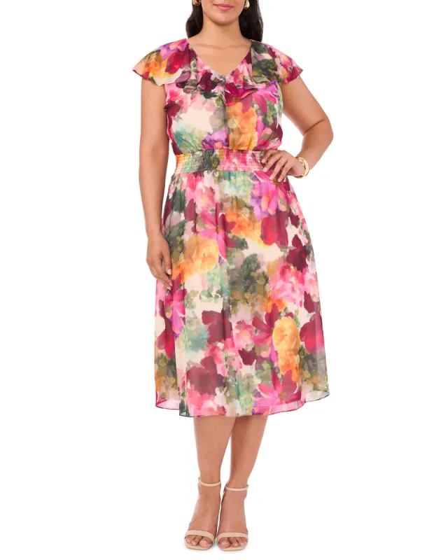 V-Neck Smocked Waist Midi Dress sold by Vince Camuto