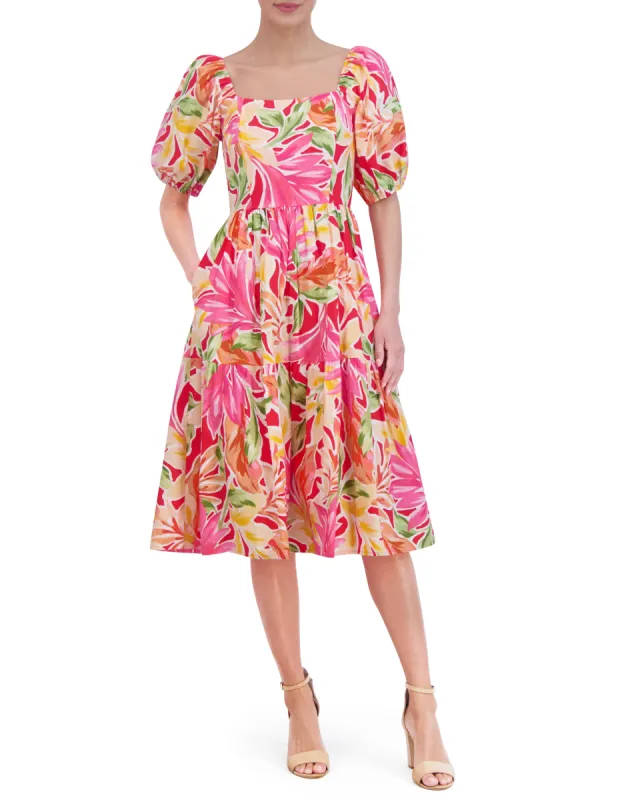 Printed Cotton Square-Neck Midi Dress sold by Vince Camuto