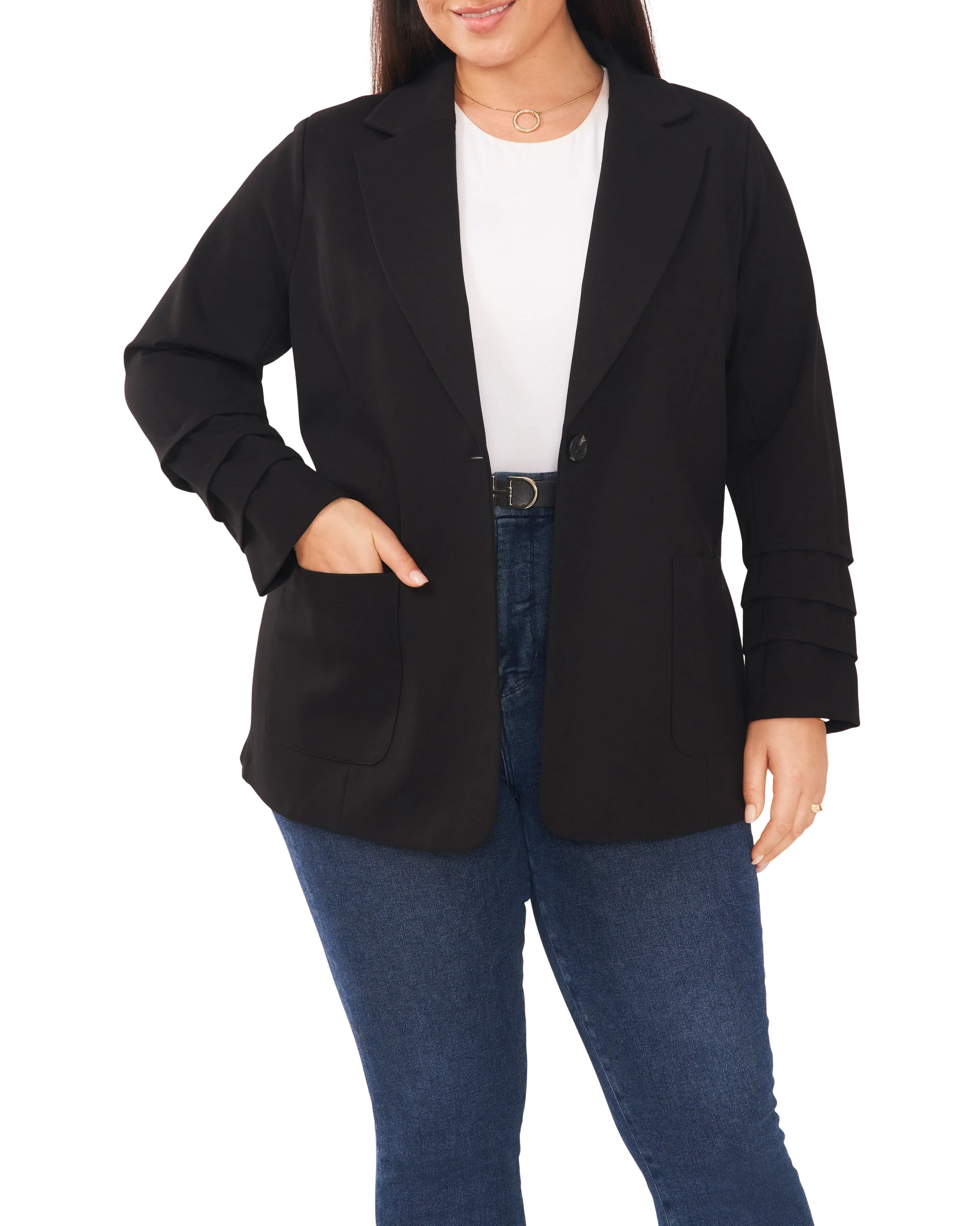 Plus-Size Layered Cuff Notch-Lapel Blazer sold by Vince Camuto