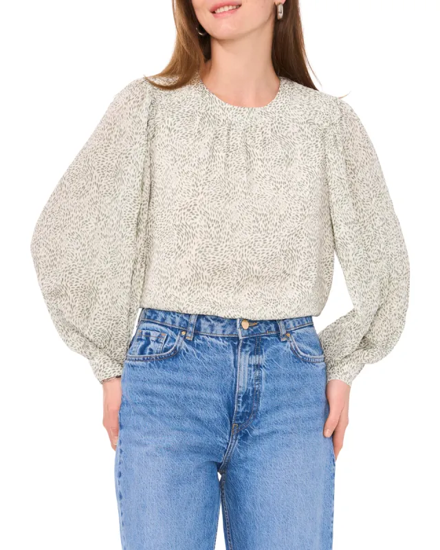 Pleated Sleeve Smocked-Shoulder Top sold by Vince Camuto