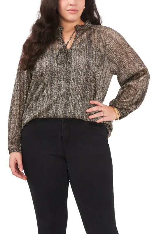 Plus-Size Pleated Long Sleeve Blouse With Tie At Neck sold by Vince Camuto