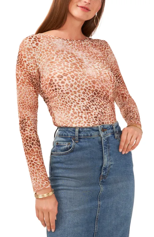 Leopard Print Shirred Long Sleeve Top sold by Vince Camuto