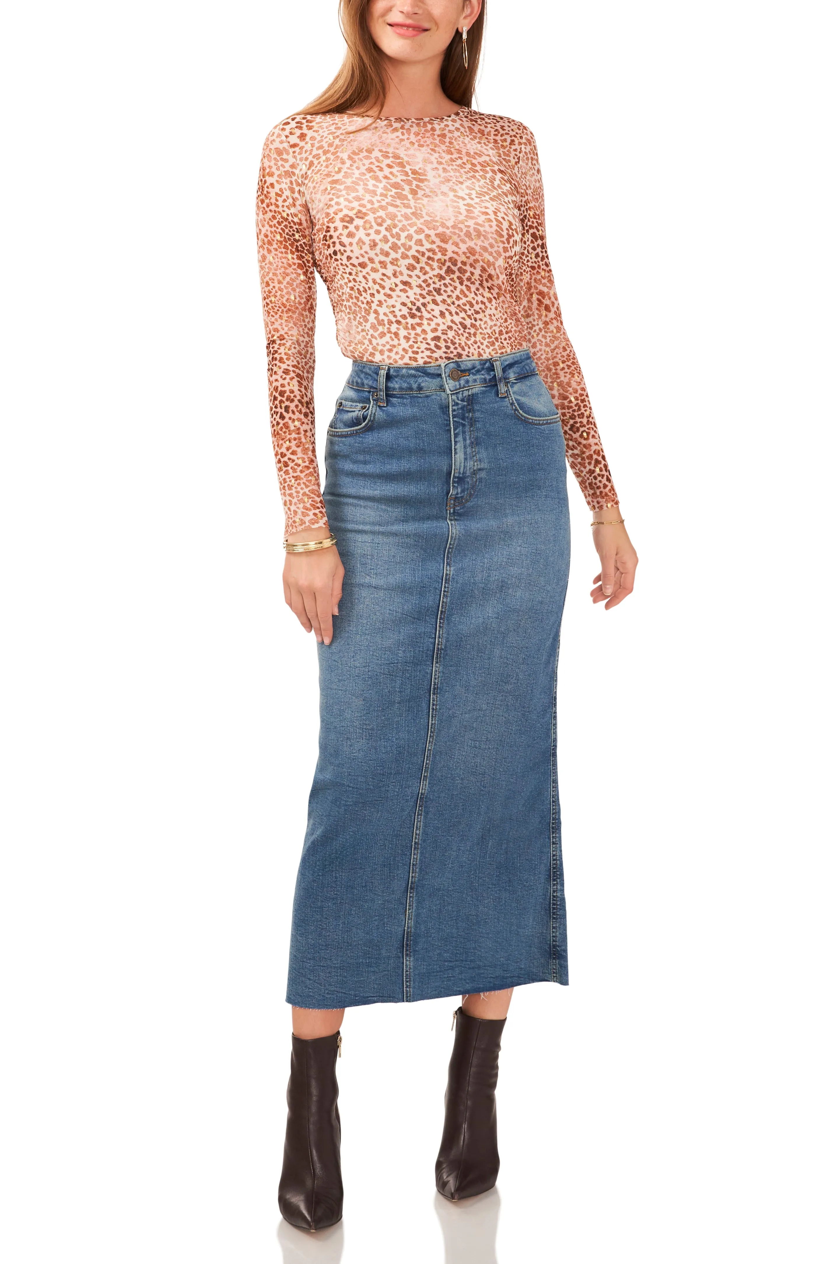 Leopard Print Shirred Long Sleeve Top sold by Vince Camuto product image thumbnail 3