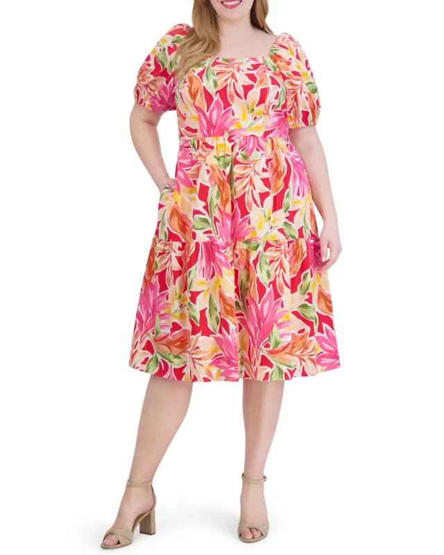Plus-Size Printed Cotton Square-Neck Midi Dress sold by Vince Camuto