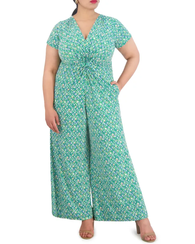 Plus-Size Printed Twist-Front Flared-Leg Jumpsuit made by Vince Camuto