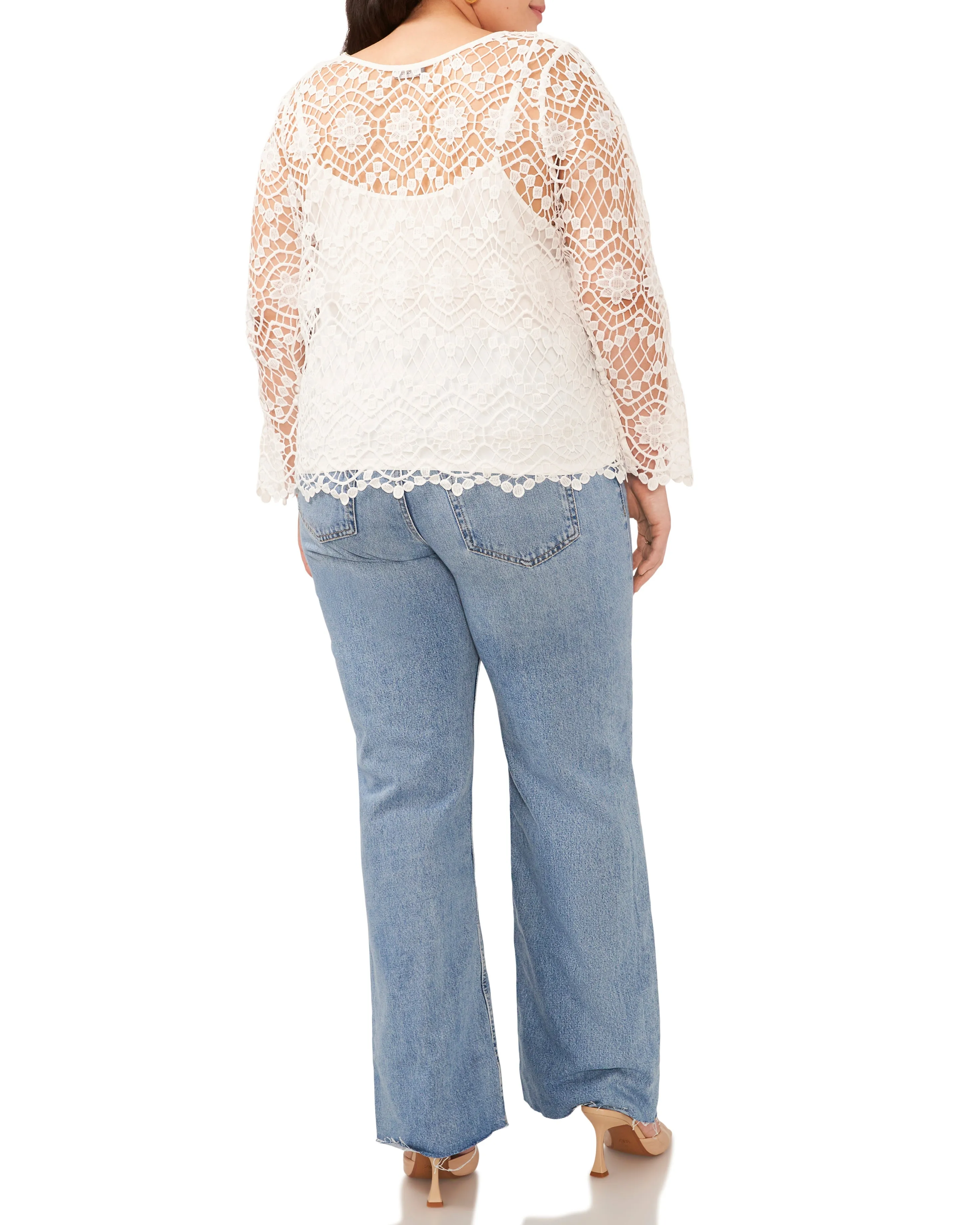 Plus-Size Open-Weave Floral Lace Cropped Blouse sold by Vince Camuto product image thumbnail 4