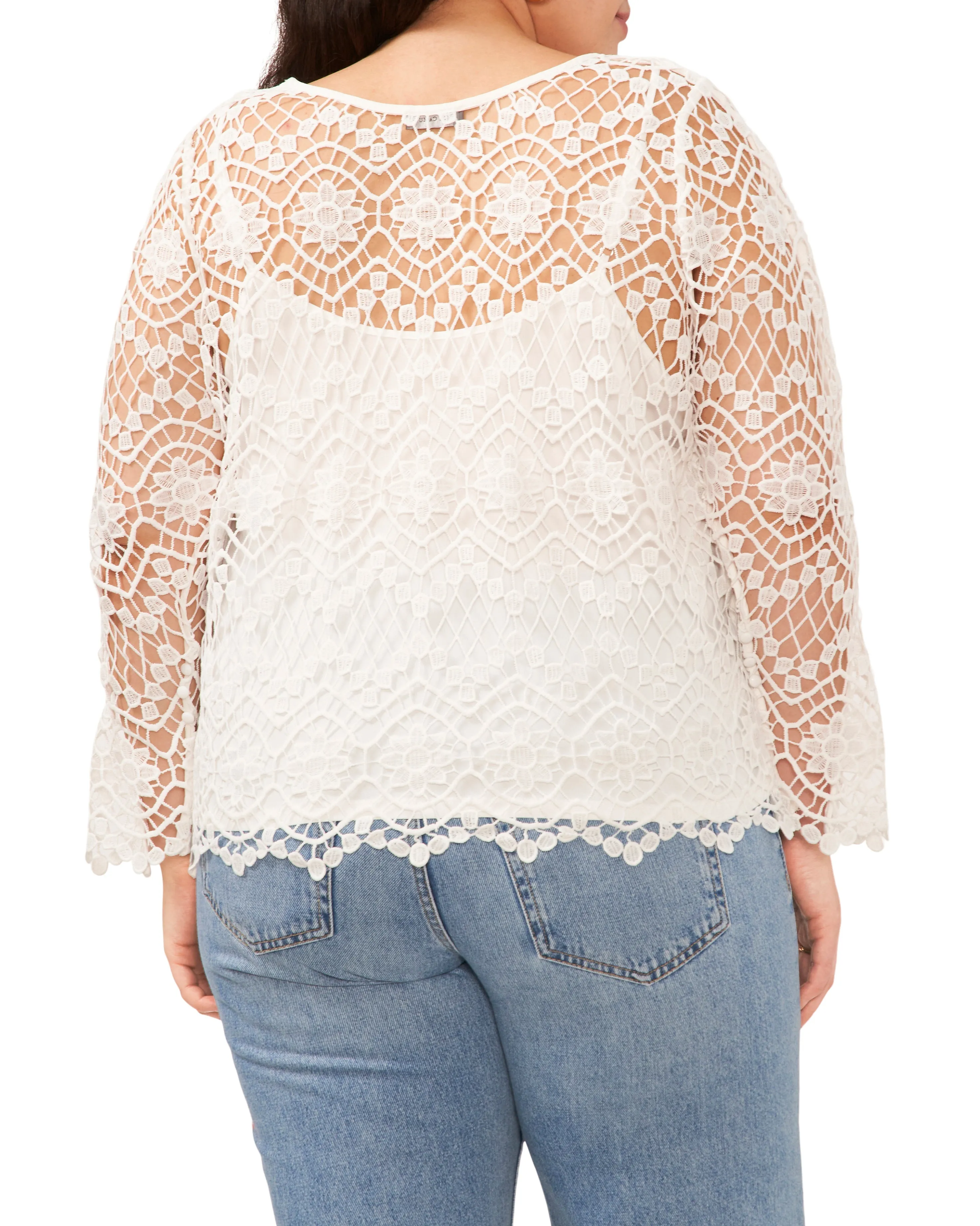 Plus-Size Open-Weave Floral Lace Cropped Blouse sold by Vince Camuto product image thumbnail 2