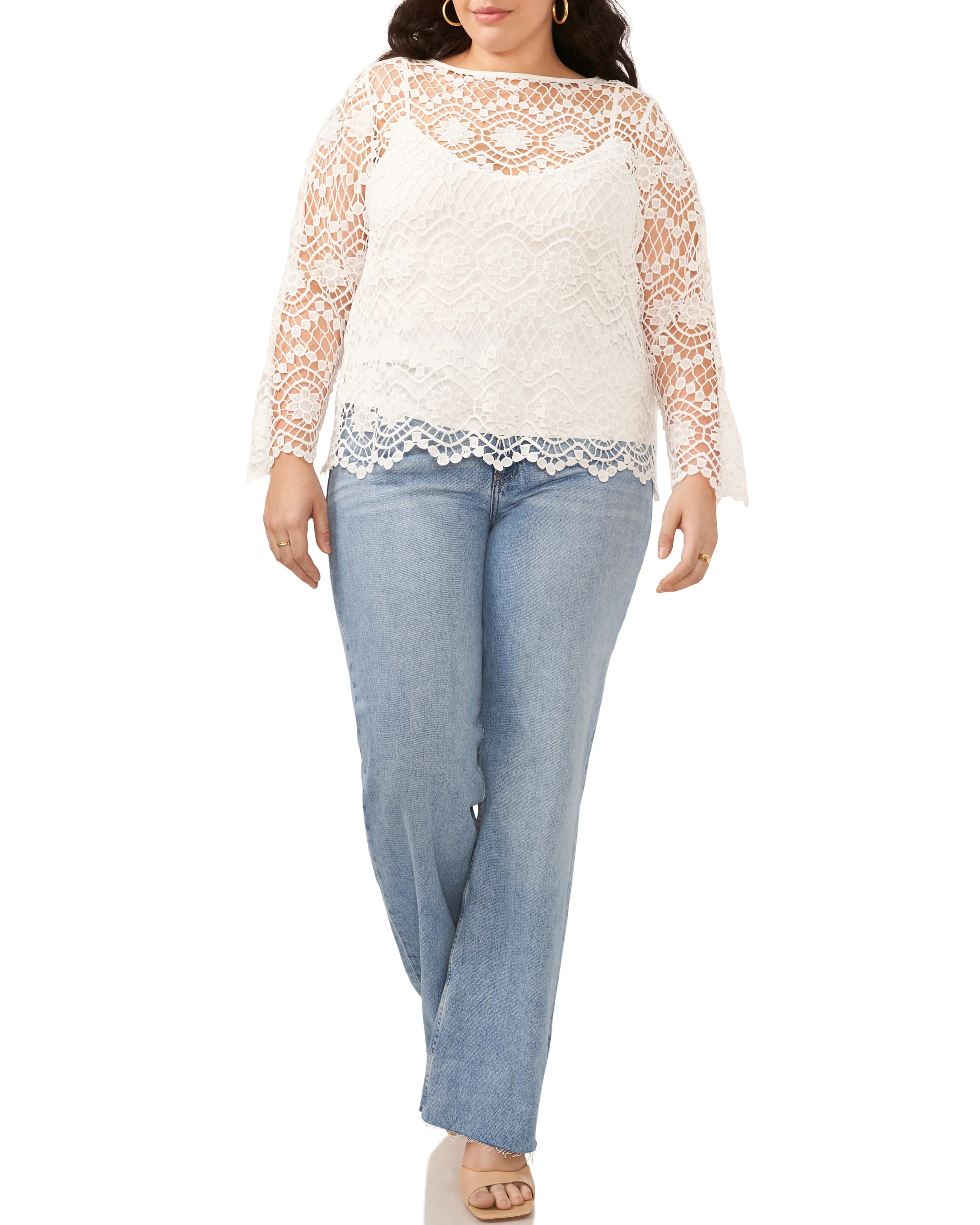 Plus-Size Open-Weave Floral Lace Cropped Blouse sold by Vince Camuto product image thumbnail 3
