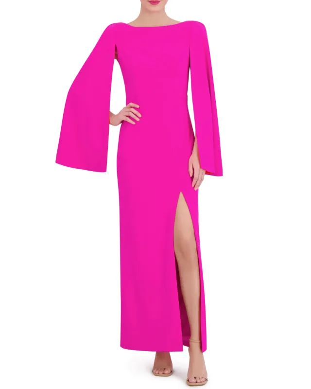 Cape-Sleeve Contrast-Satin Gown sold by Vince Camuto