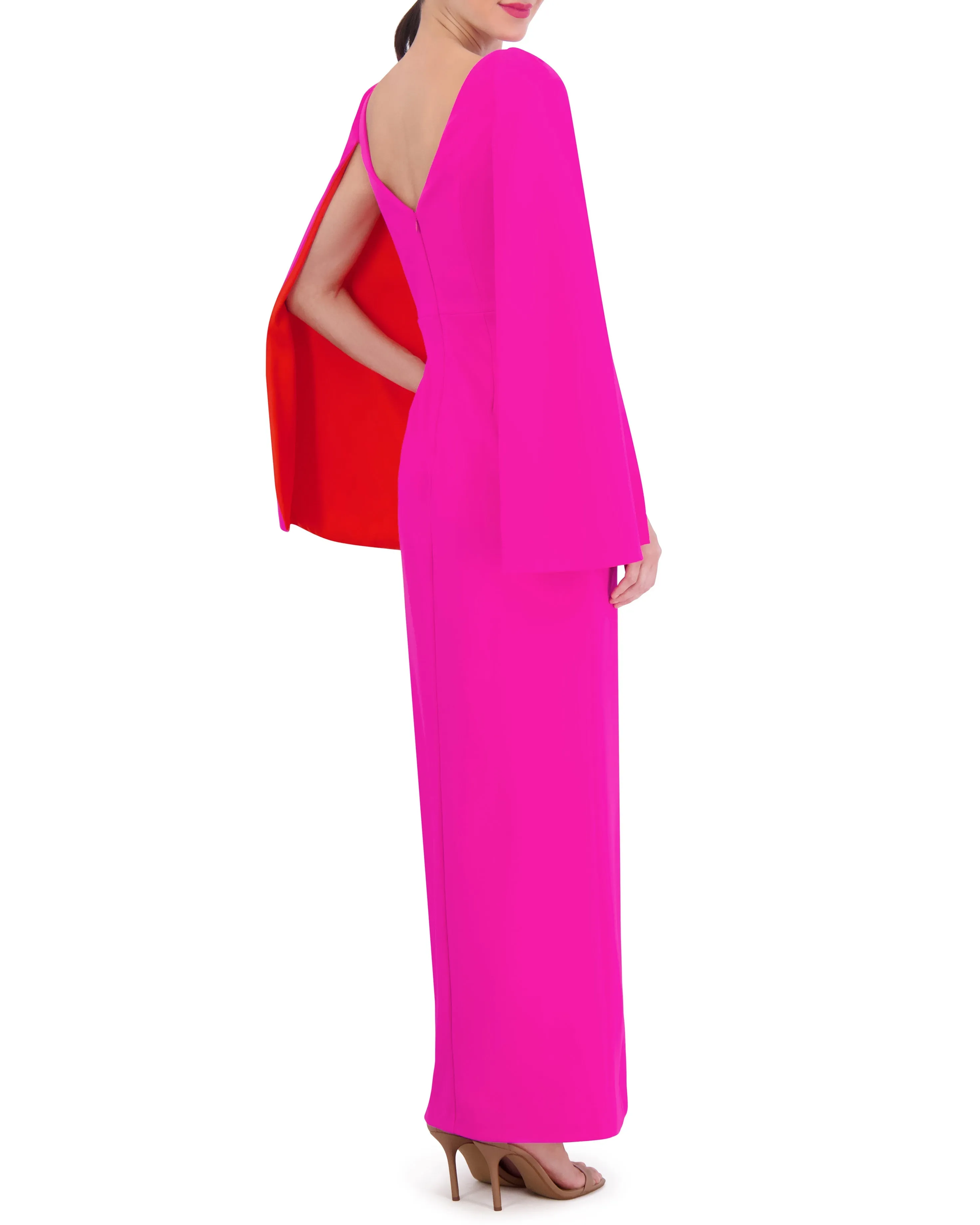 Cape-Sleeve Contrast-Satin Gown sold by Vince Camuto product image thumbnail 5