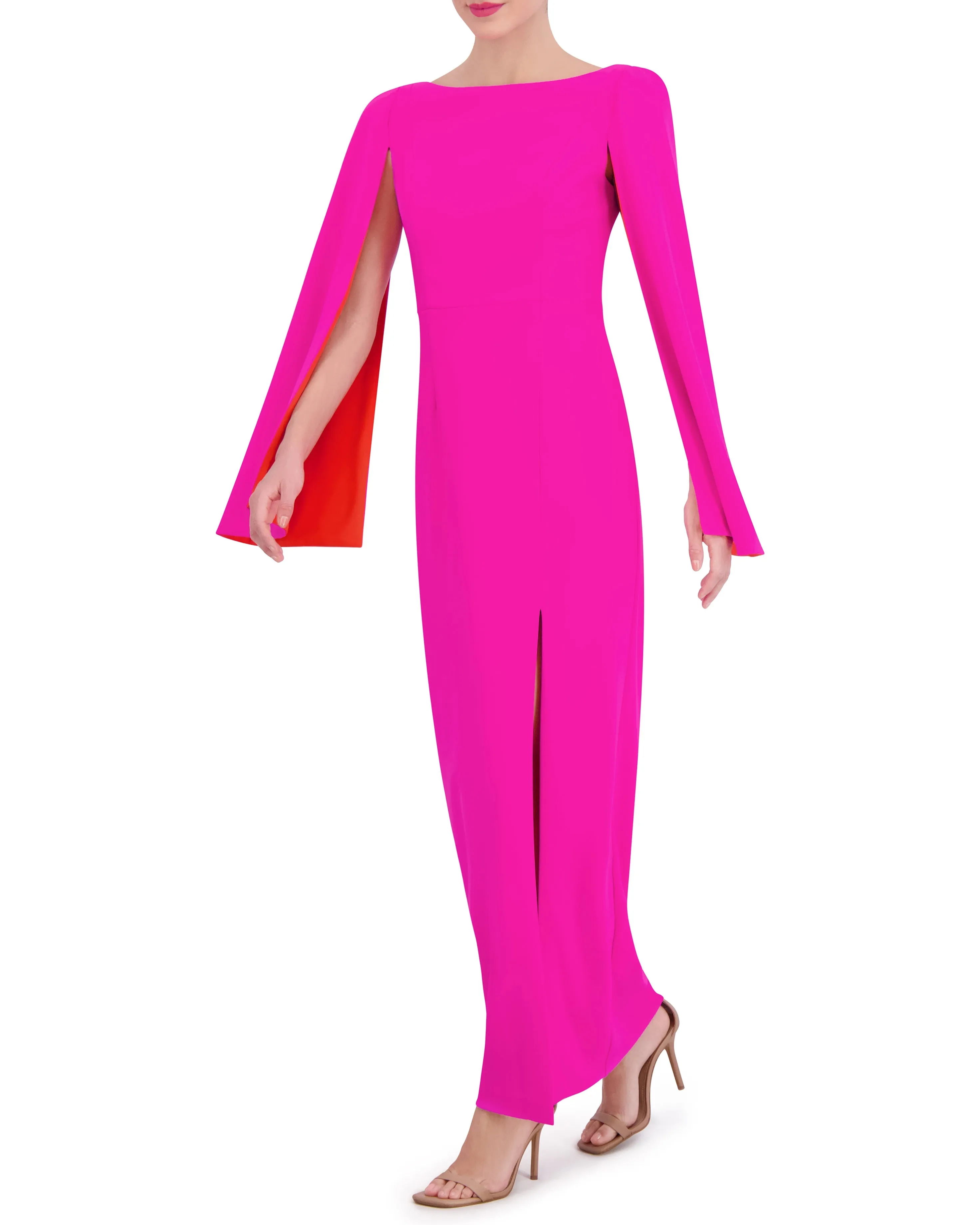 Cape-Sleeve Contrast-Satin Gown sold by Vince Camuto product image thumbnail 3