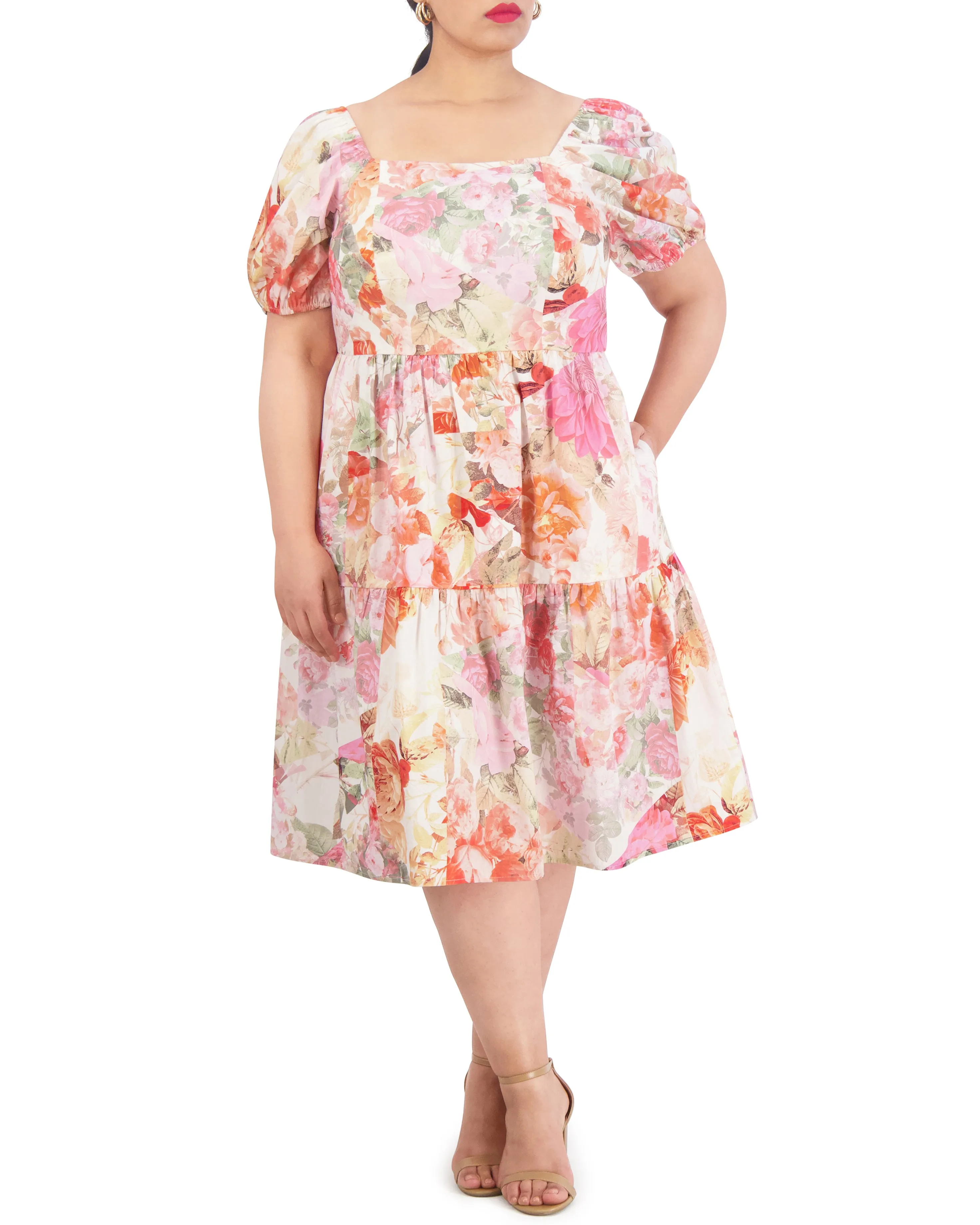 Plus-Size Floral-Print Cotton Puff-Sleeve Dress sold by Vince Camuto