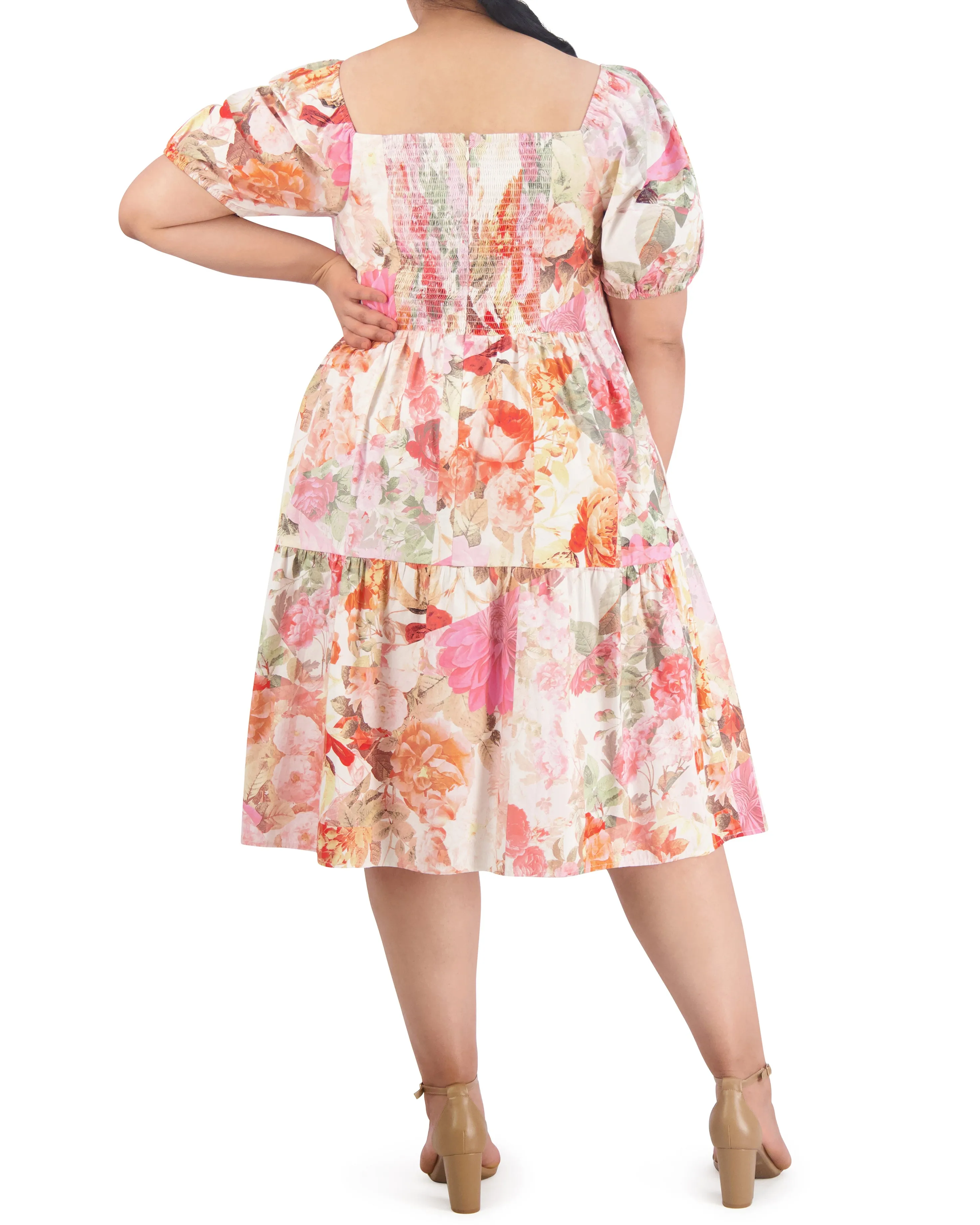Plus-Size Floral-Print Cotton Puff-Sleeve Dress sold by Vince Camuto product image thumbnail 3