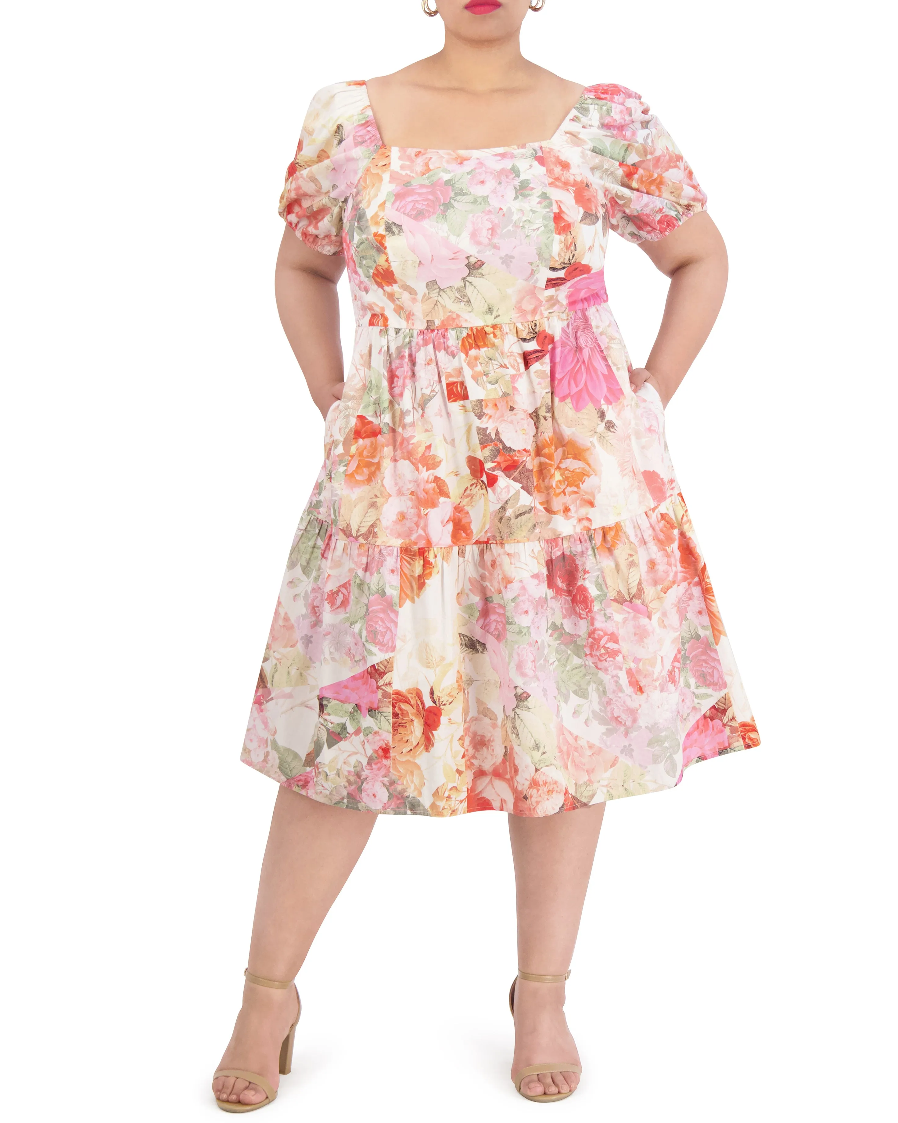 Plus-Size Floral-Print Cotton Puff-Sleeve Dress sold by Vince Camuto product image thumbnail 4