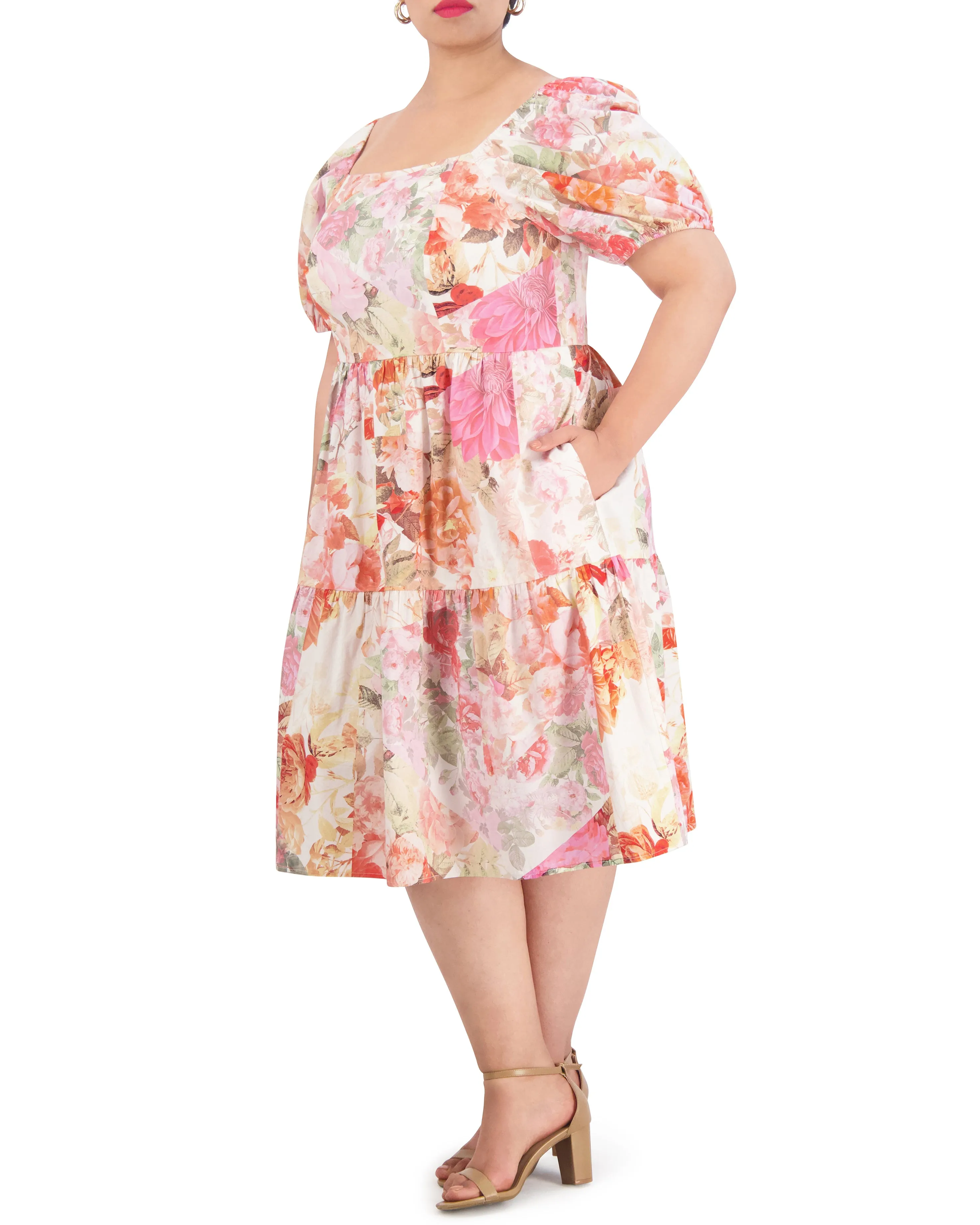Plus-Size Floral-Print Cotton Puff-Sleeve Dress sold by Vince Camuto product image thumbnail 5
