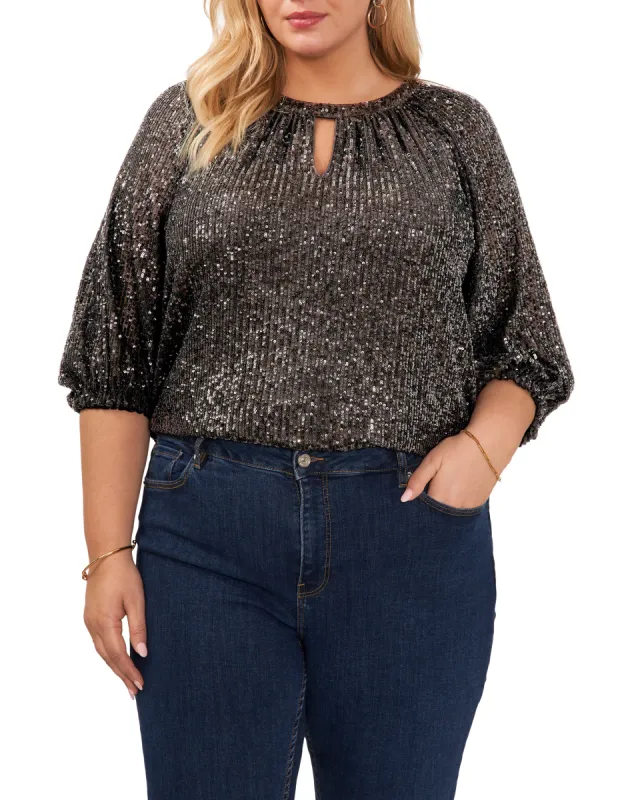 Plus-Size Sequined Keyhole Top sold by Vince Camuto