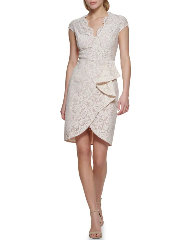 Ruffled Scalloped-Lace V-Neck Dress sold by Vince Camuto