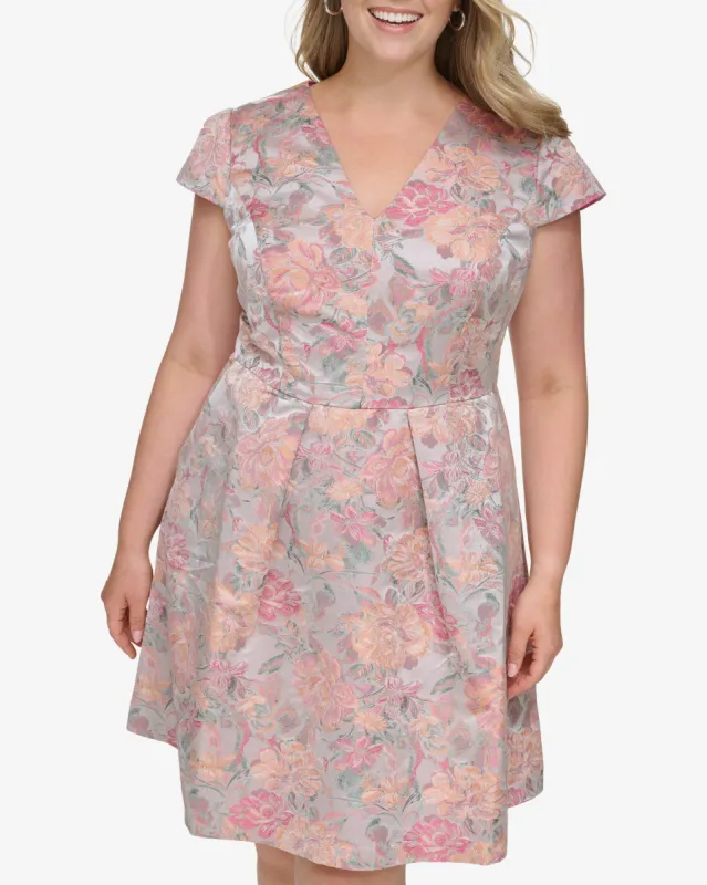 Plus-Size Floral Jacquard Fit-And-Flare Dress sold by Vince Camuto