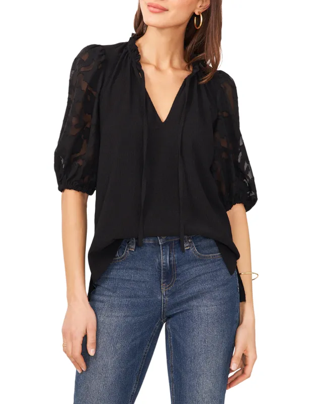 Embroidered Sleeve Tie Detail Top sold by Vince Camuto