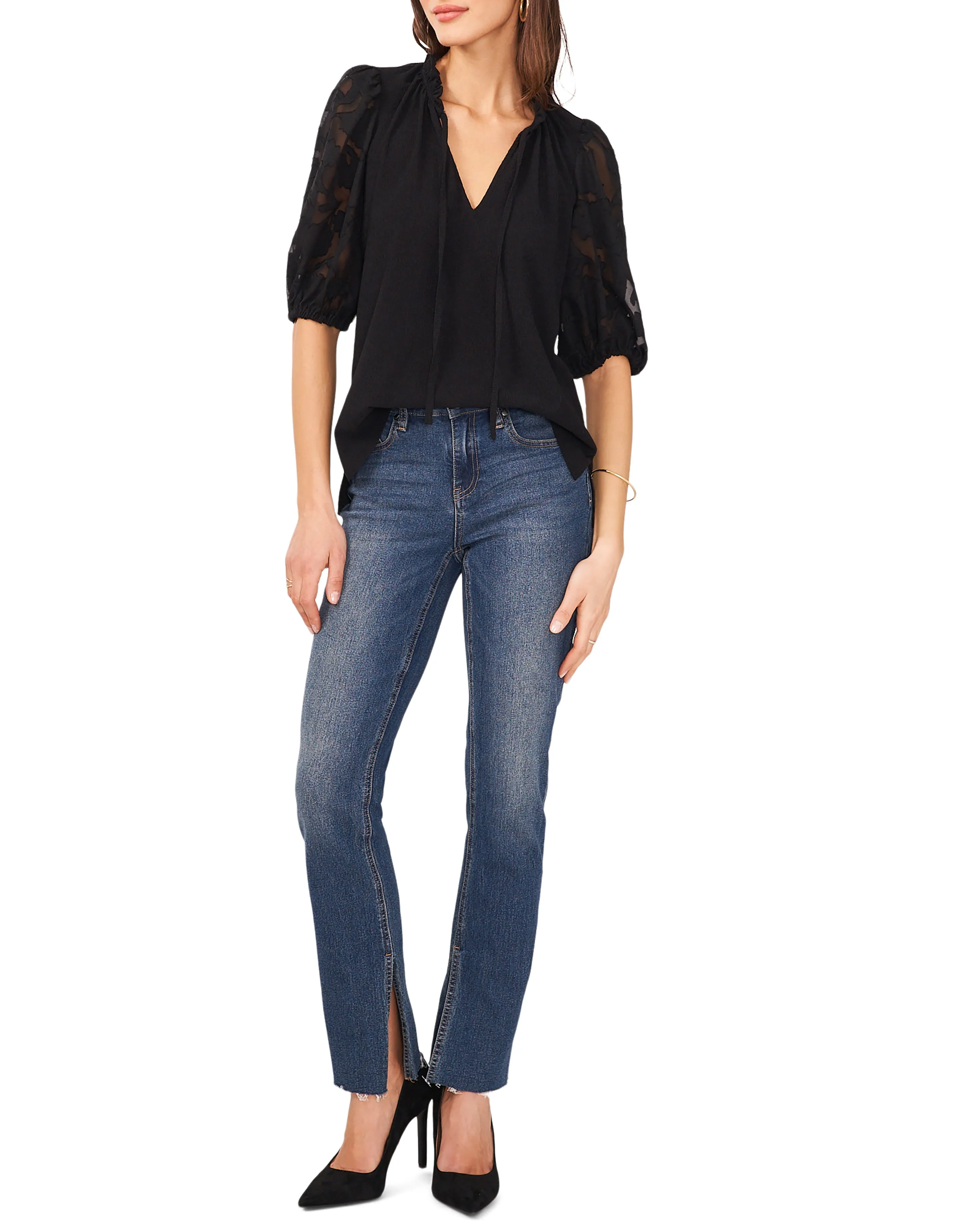 Embroidered Sleeve Tie Detail Top sold by Vince Camuto product image thumbnail 3