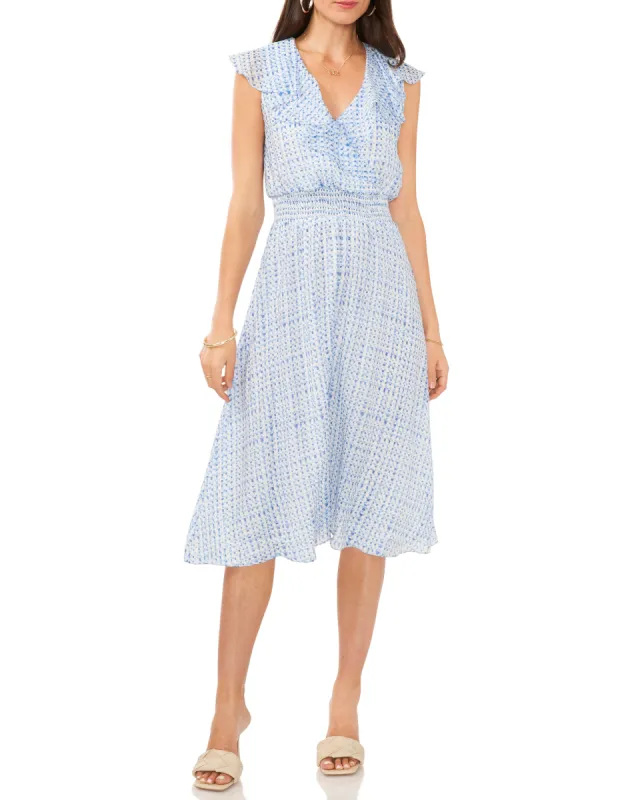 Printed Ruffled V-Neck Dress sold by Vince Camuto