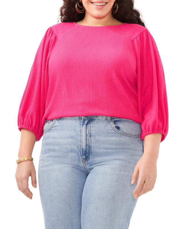 Plus-Size Textured Puff Sleeve Top sold by Vince Camuto