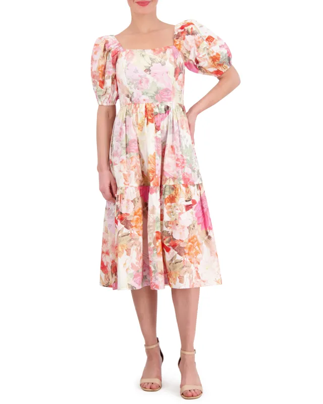 Petite Floral-Print Cotton Puff-Sleeve Dress sold by Vince Camuto