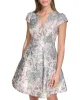 Floral Jacquard V-Neck Cap-Sleeve Dress sold by Vince Camuto