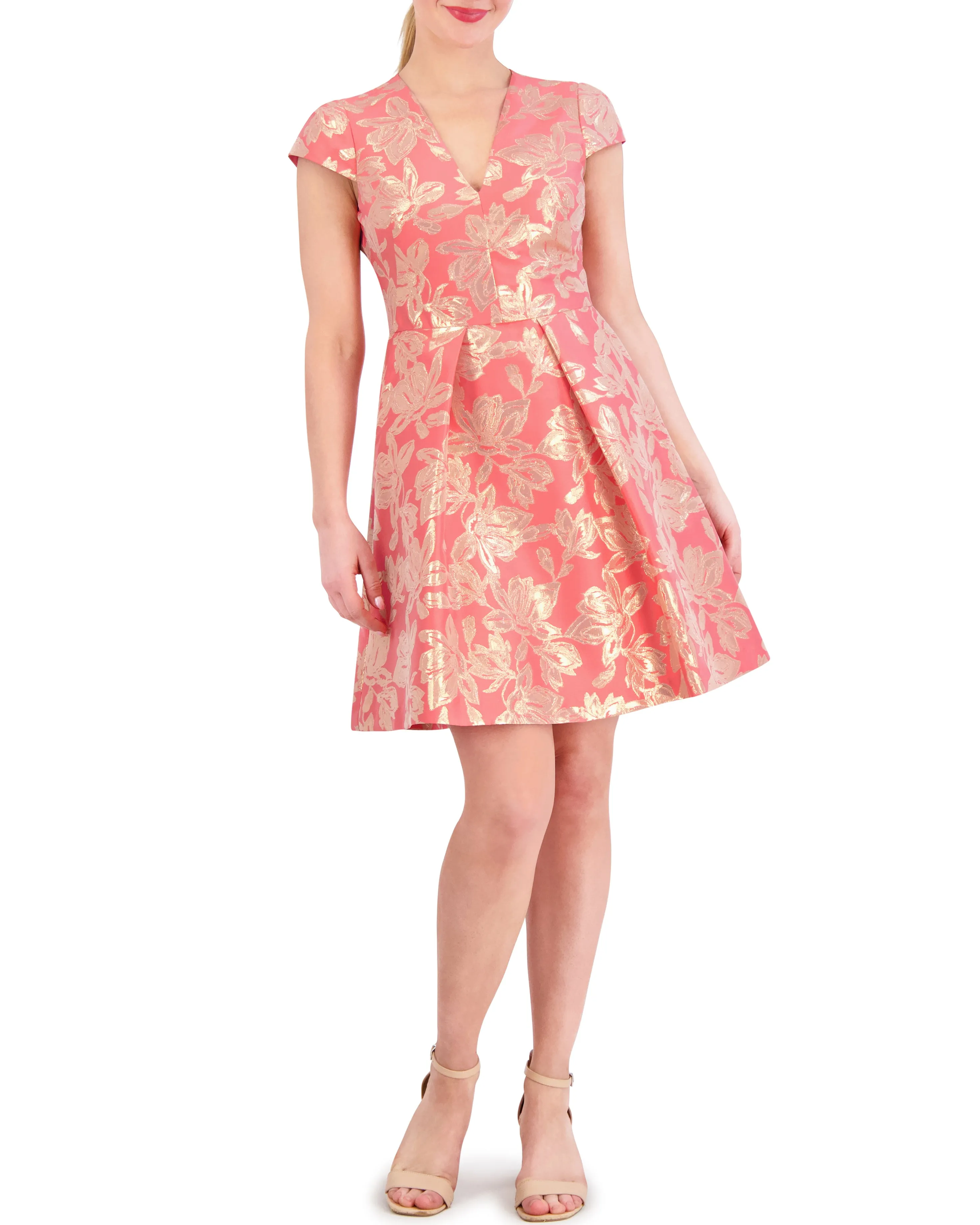 Petite Floral-Jacquard Fit-And-Flare Dress sold by Vince Camuto product image thumbnail 3