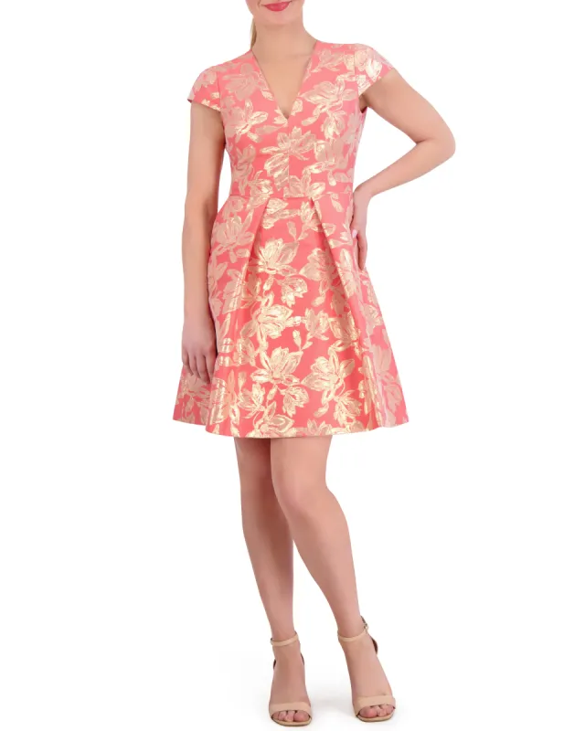 Petite Floral-Jacquard Fit-And-Flare Dress sold by Vince Camuto
