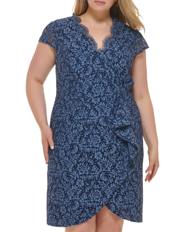 Plus-Size Floral-Lace Ruffled Dress sold by Vince Camuto
