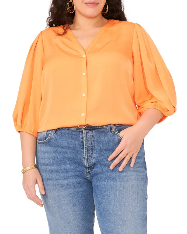 Plus-Size Button Down Balloon Sleeve Blouse sold by Vince Camuto