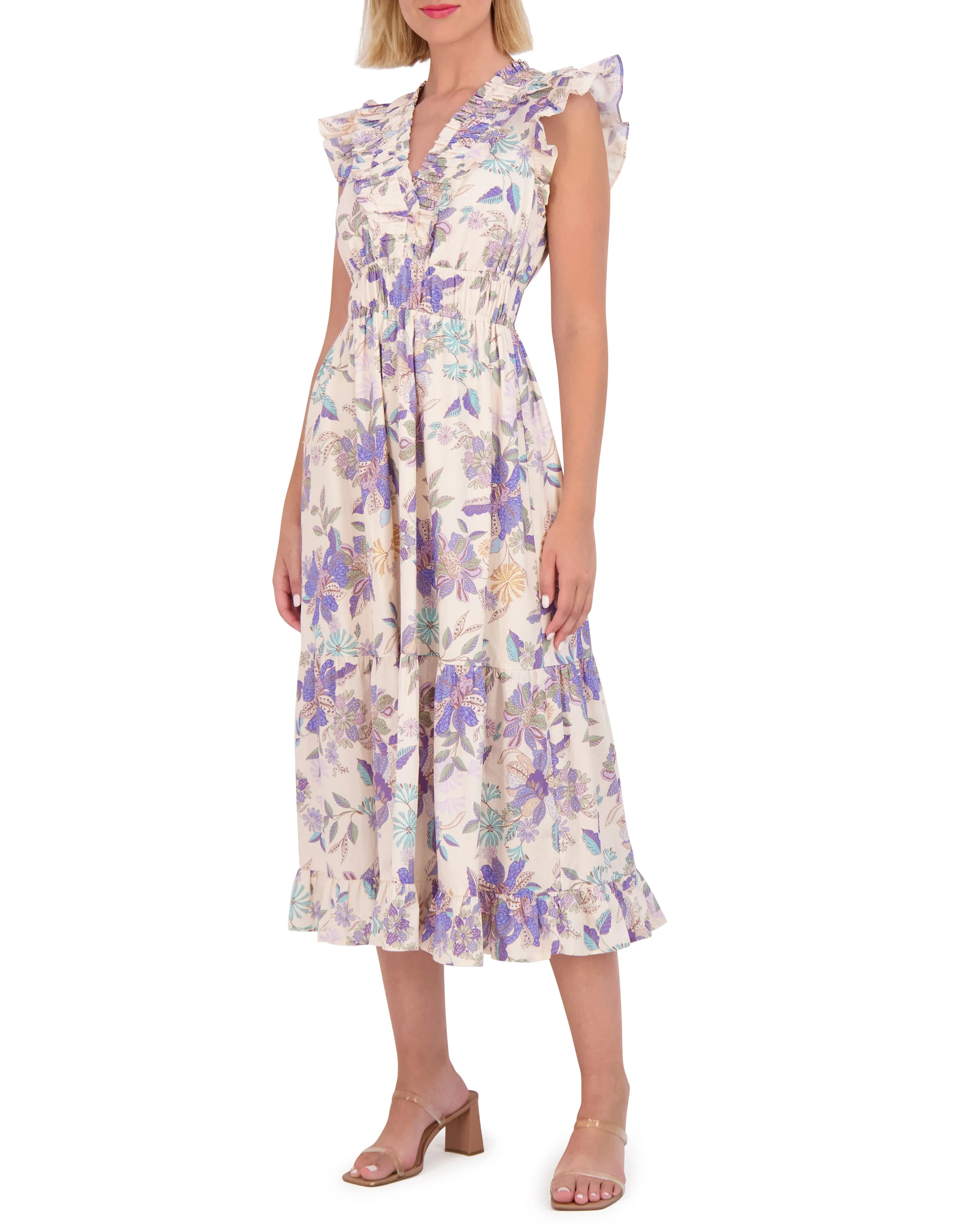 Floral-Print Ruffled-Sleeve Midi Dress sold by Vince Camuto