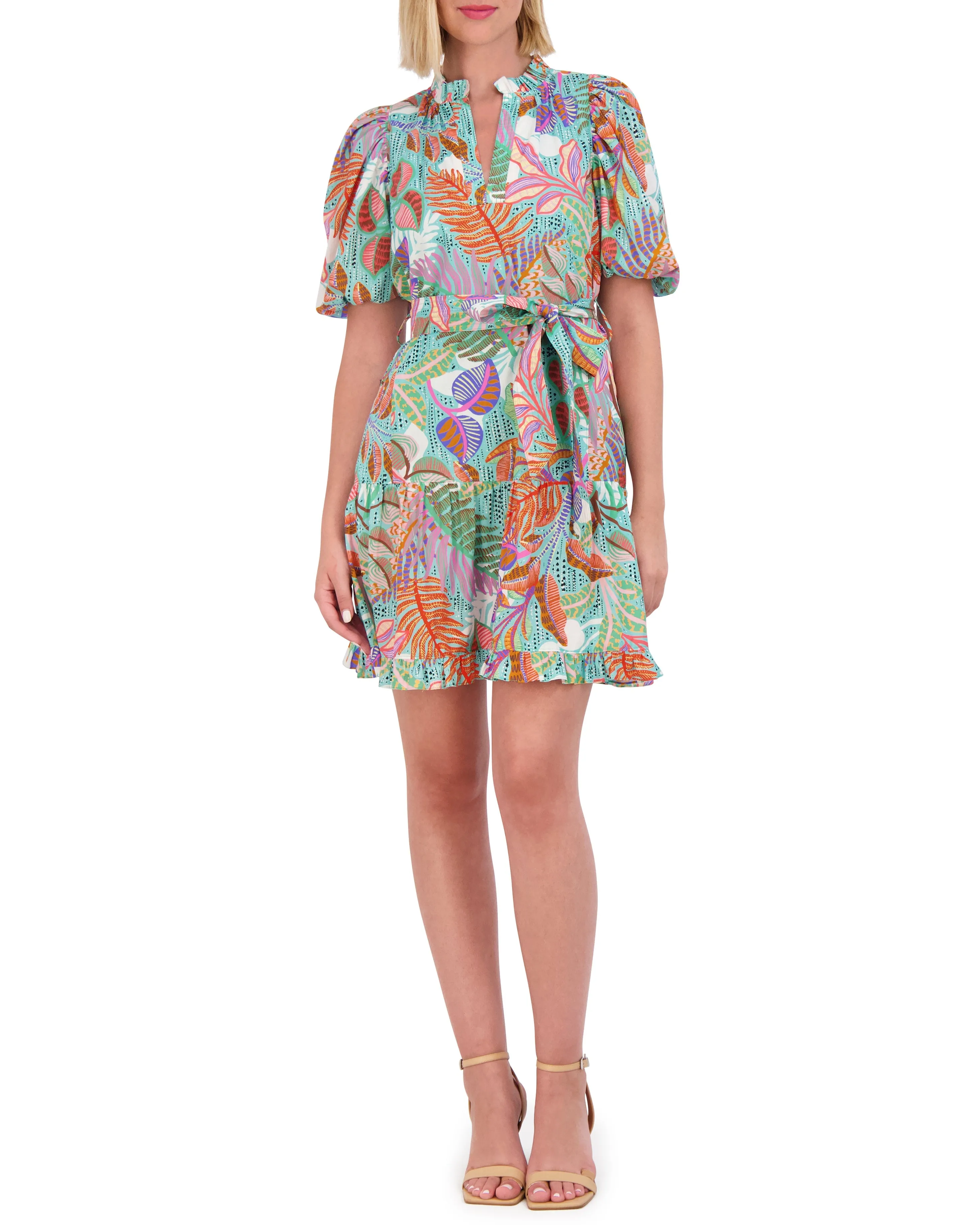 Printed Cotton Puff-Sleeve Dress sold by Vince Camuto product image thumbnail 3