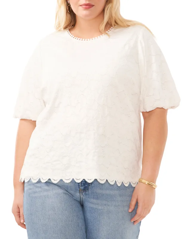 Plus-Size Floral Lace Round Neck Blouse sold by Vince Camuto