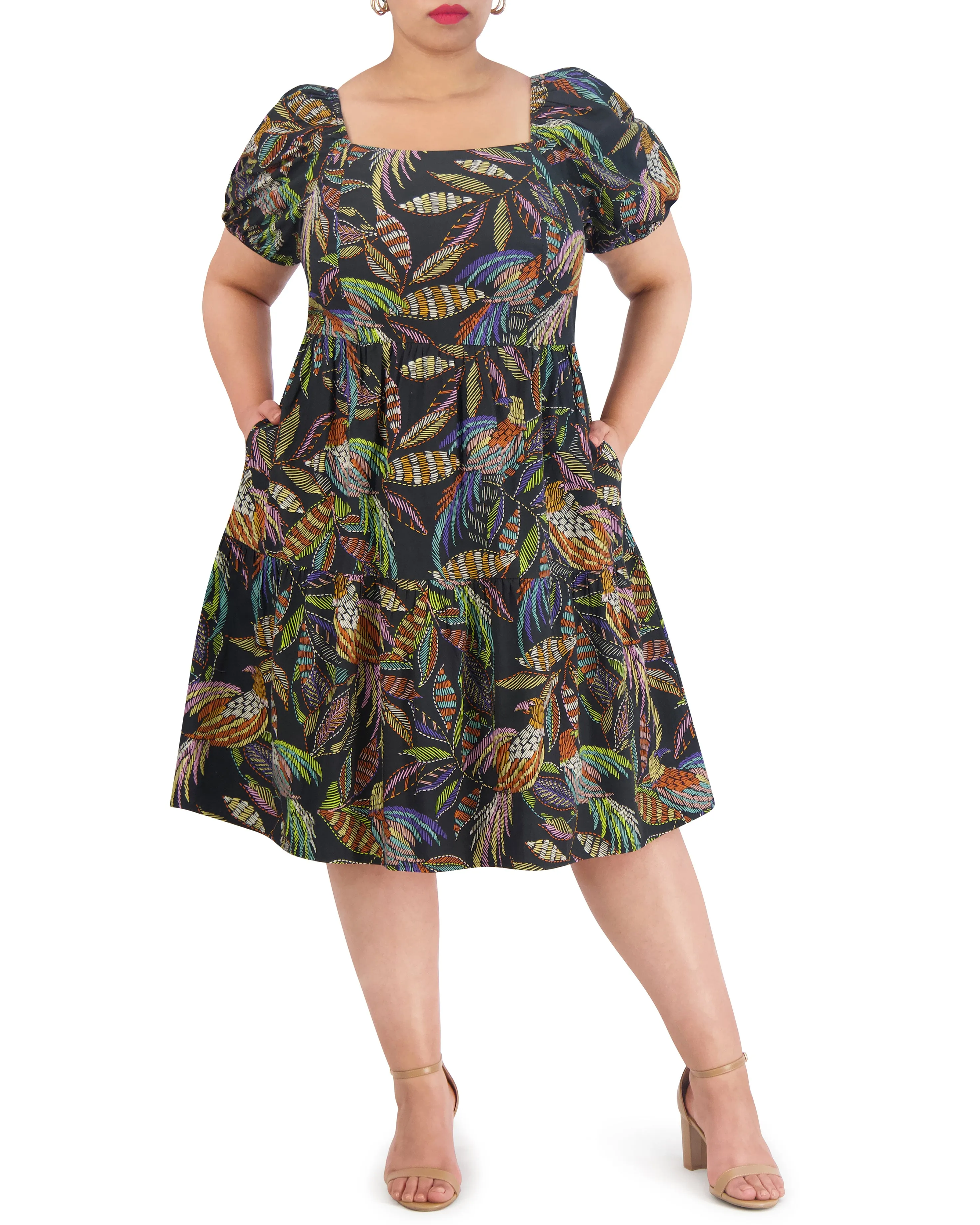 Plus-Size Printed Cotton Square-Neck Midi Dress sold by Vince Camuto product image thumbnail 4