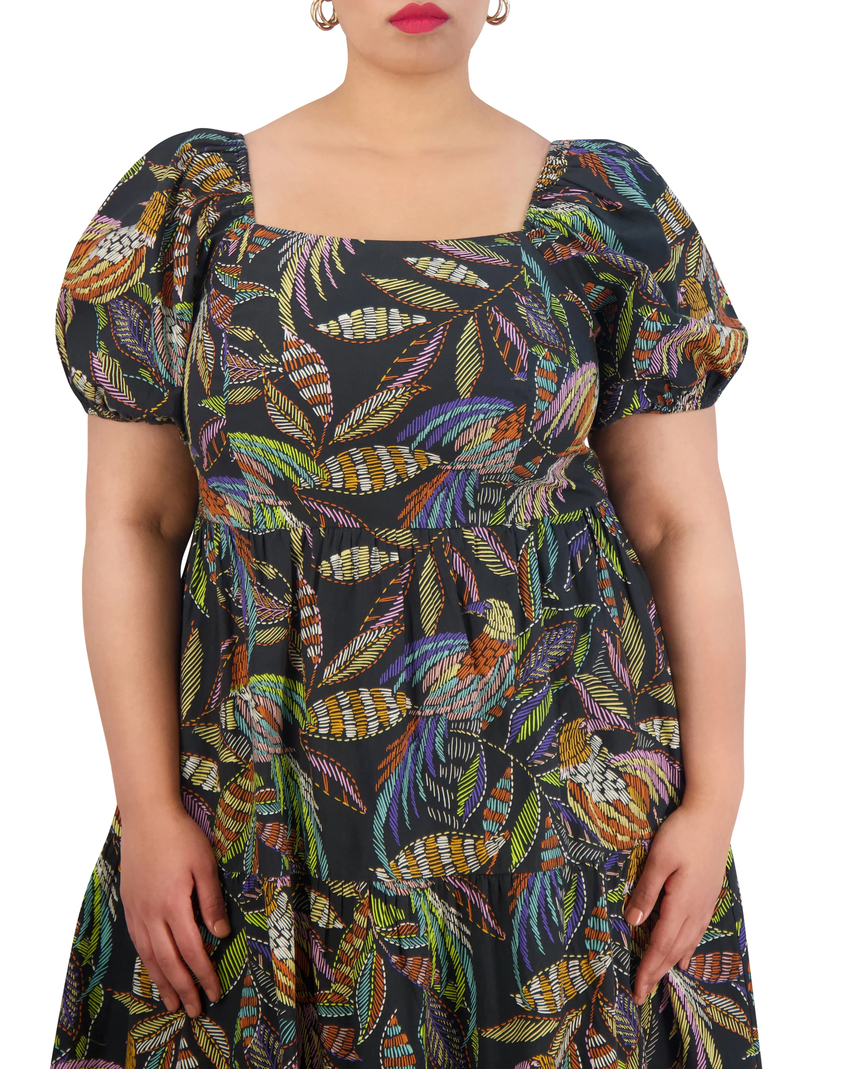 Plus-Size Printed Cotton Square-Neck Midi Dress sold by Vince Camuto product image thumbnail 2