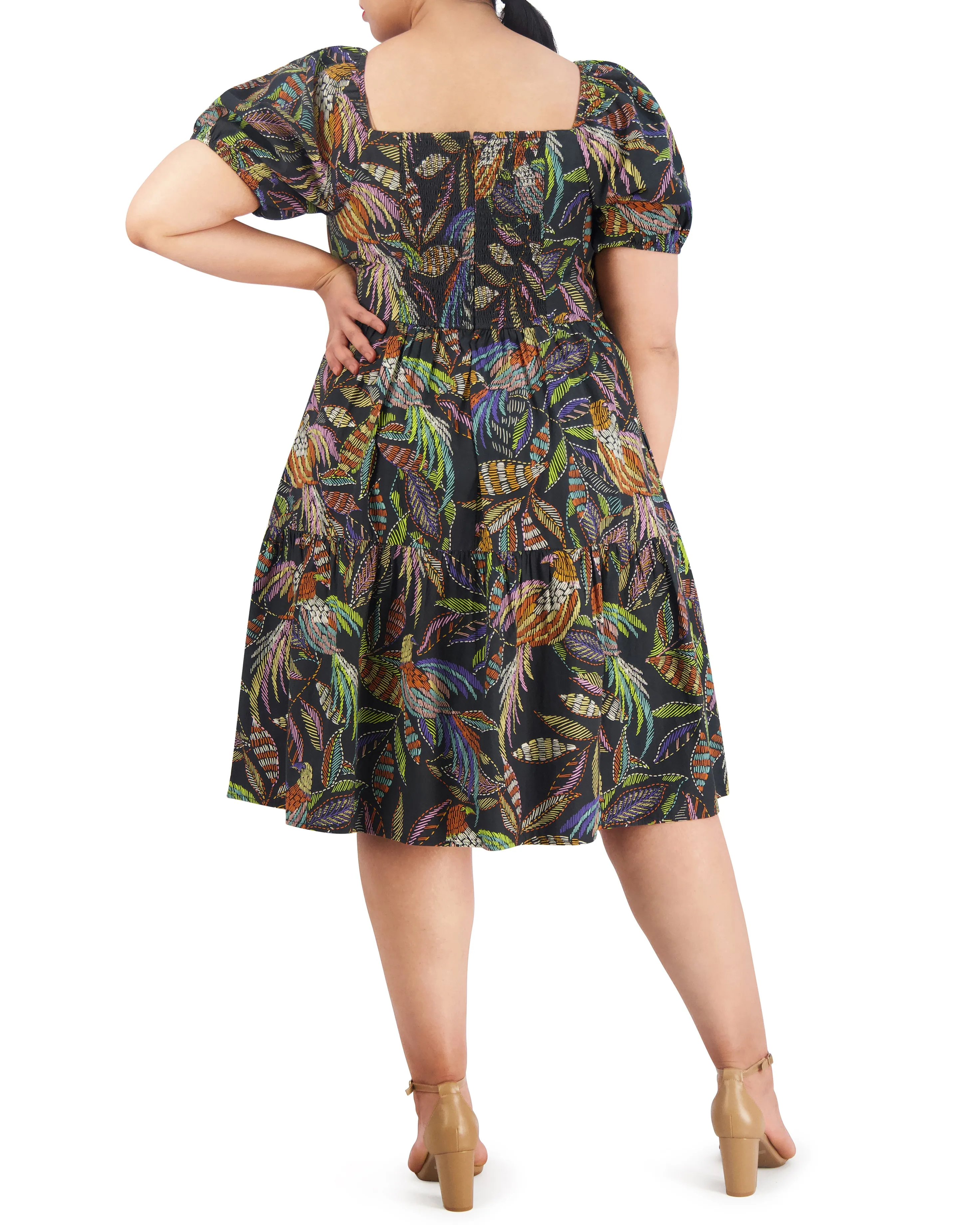Plus-Size Printed Cotton Square-Neck Midi Dress sold by Vince Camuto product image thumbnail 3
