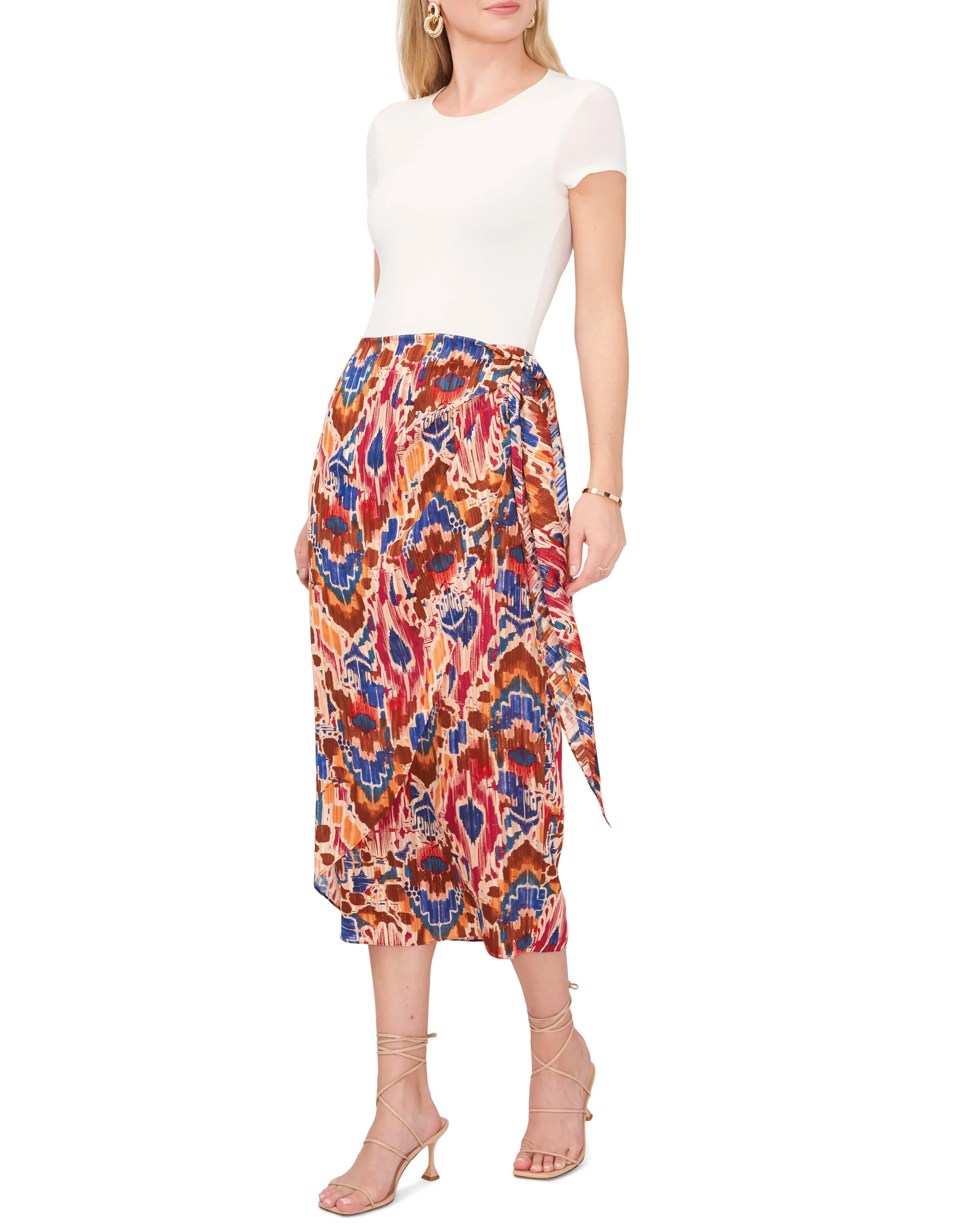 Printed Tie Front Midi Skirt sold by Vince Camuto product image thumbnail 3