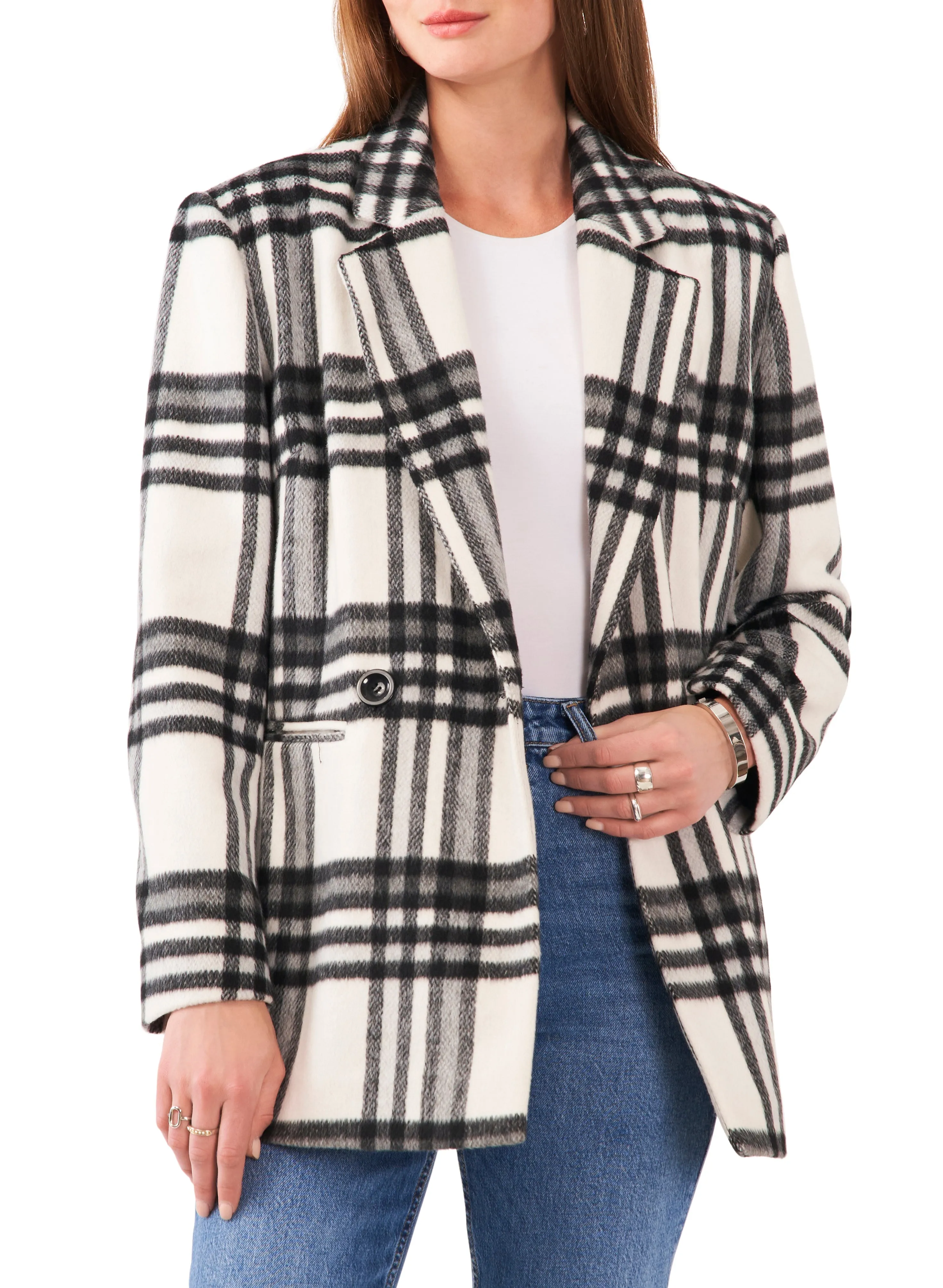Oversized Plaid Print Notch-Lapel Blazer sold by Vince Camuto