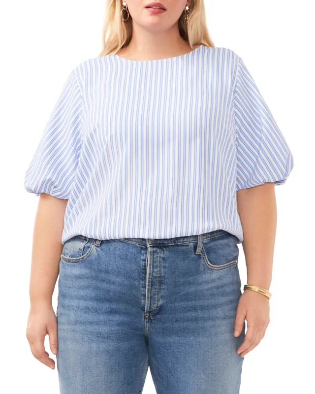Plus-Size Stripe Print Puff Sleeve Blouse sold by Vince Camuto