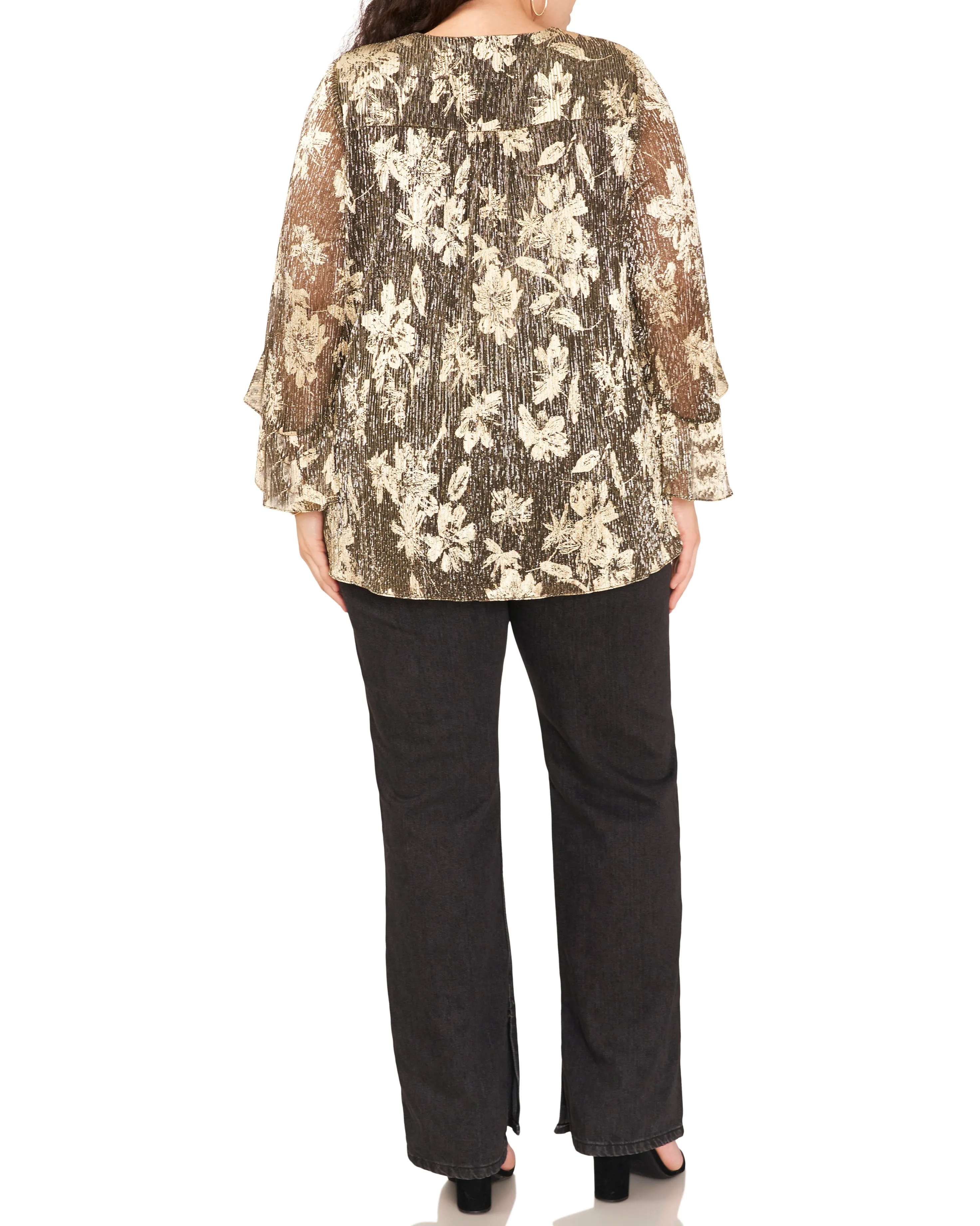 Plus-Size Floral Print Pleated Metallic Blouse sold by Vince Camuto product image thumbnail 2