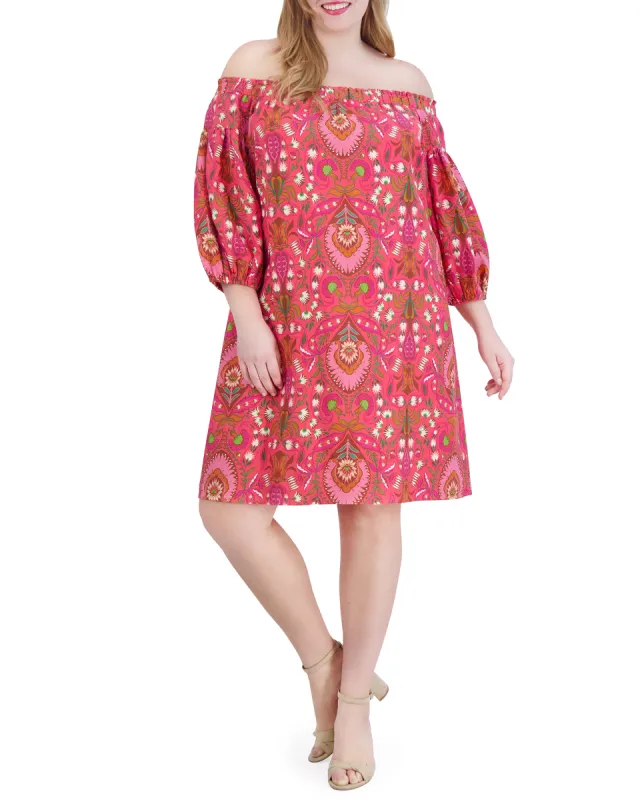Plus-Size Printed Off-The-Shoulder Minidress sold by Vince Camuto