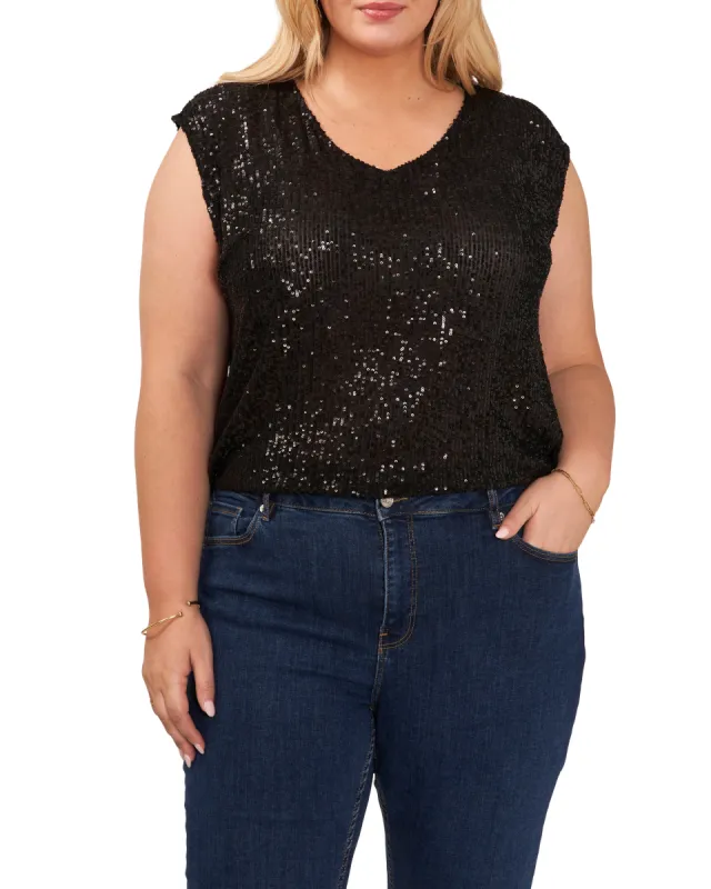 Plus-Size Sequined V-Neck Top sold by Vince Camuto